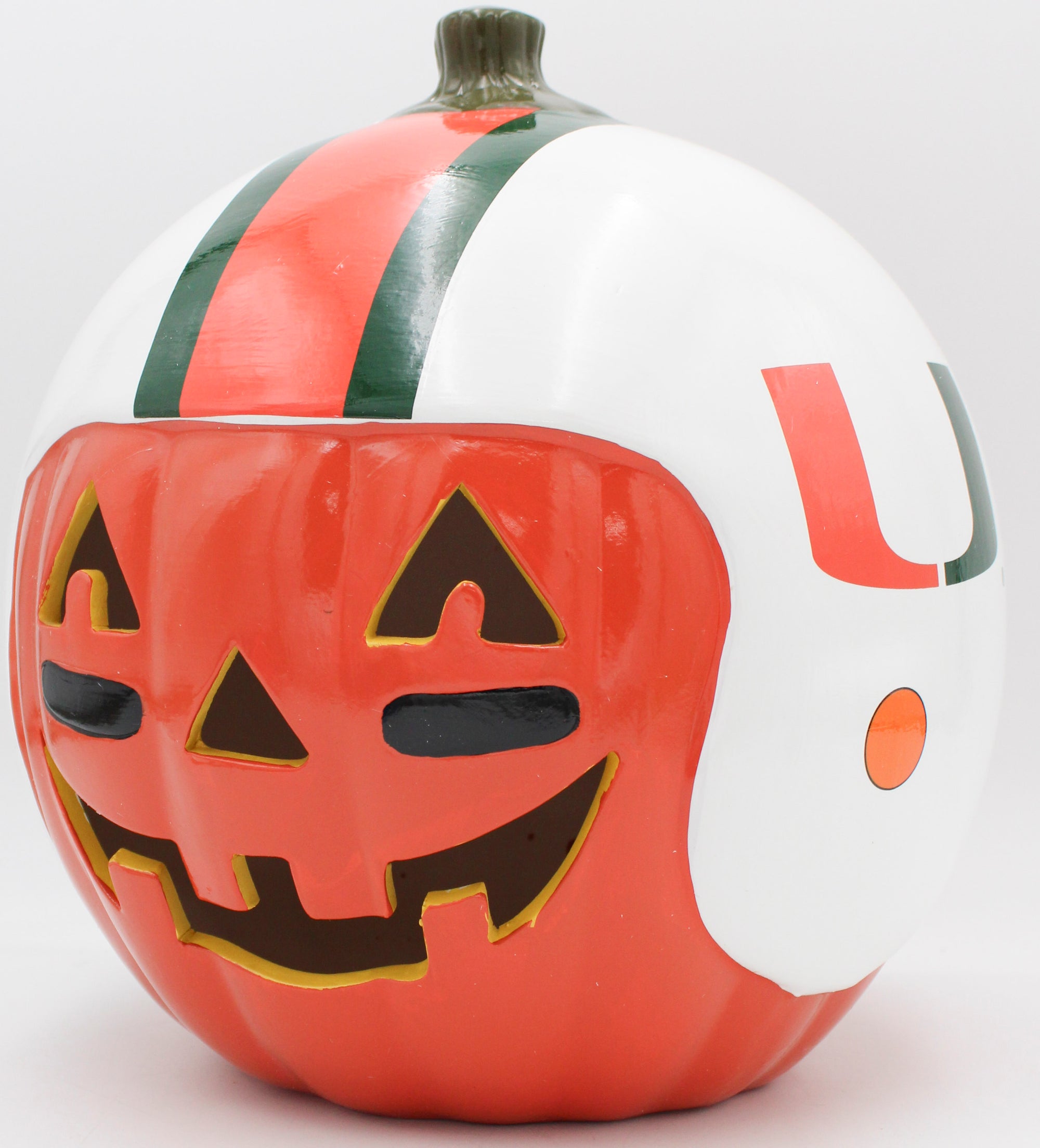 OFFICIALLY LICENCED MIAMI HURRICANES CERAMIC PUMPKIN HELMET 10"