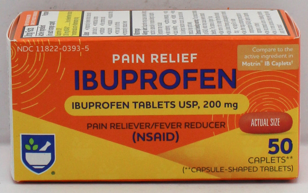 RITE AID PAIN RELIEVER IBUPROFEN ORANGE CAPLETS 50ct EXP 1/15/2028