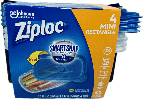 ZIPLOC SMART SNAP 4CT 12oz MINI RECTANGLE CONTAINERS&LIDS