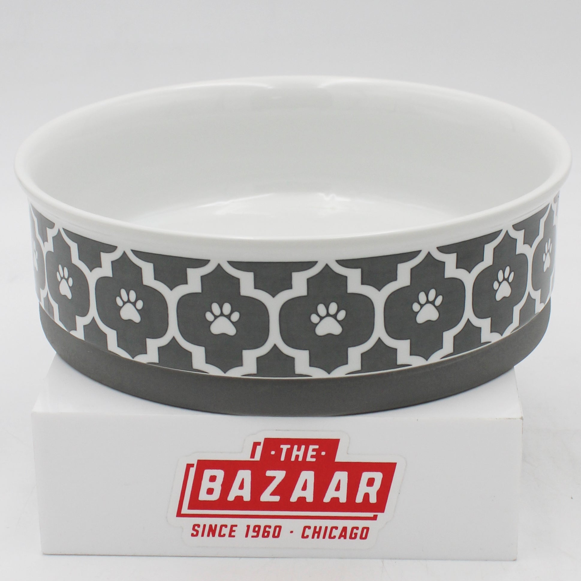 CERAMIC PET BOWL - LATTICE GRAY - LARGE 7.5Dx2.4H