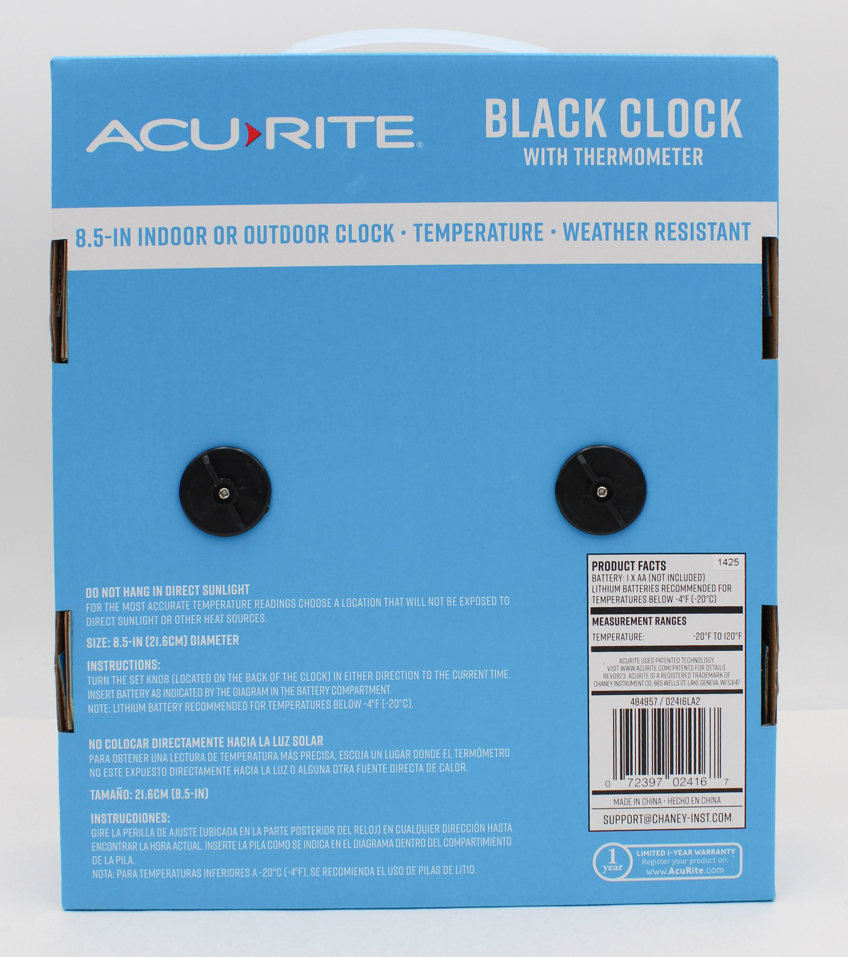 ACU-RITE CLOCK/THERMOMETER 8.5in BASIC BLACK NI