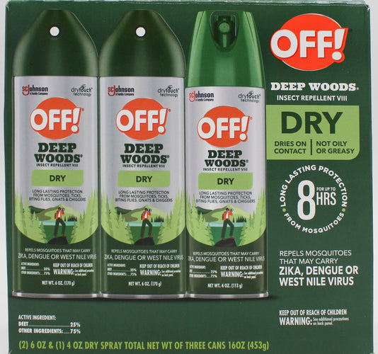 SP PEST2025 OFF DEEP WOODS DRY 3CT 2-6oz & 1-4oz DISPLAY