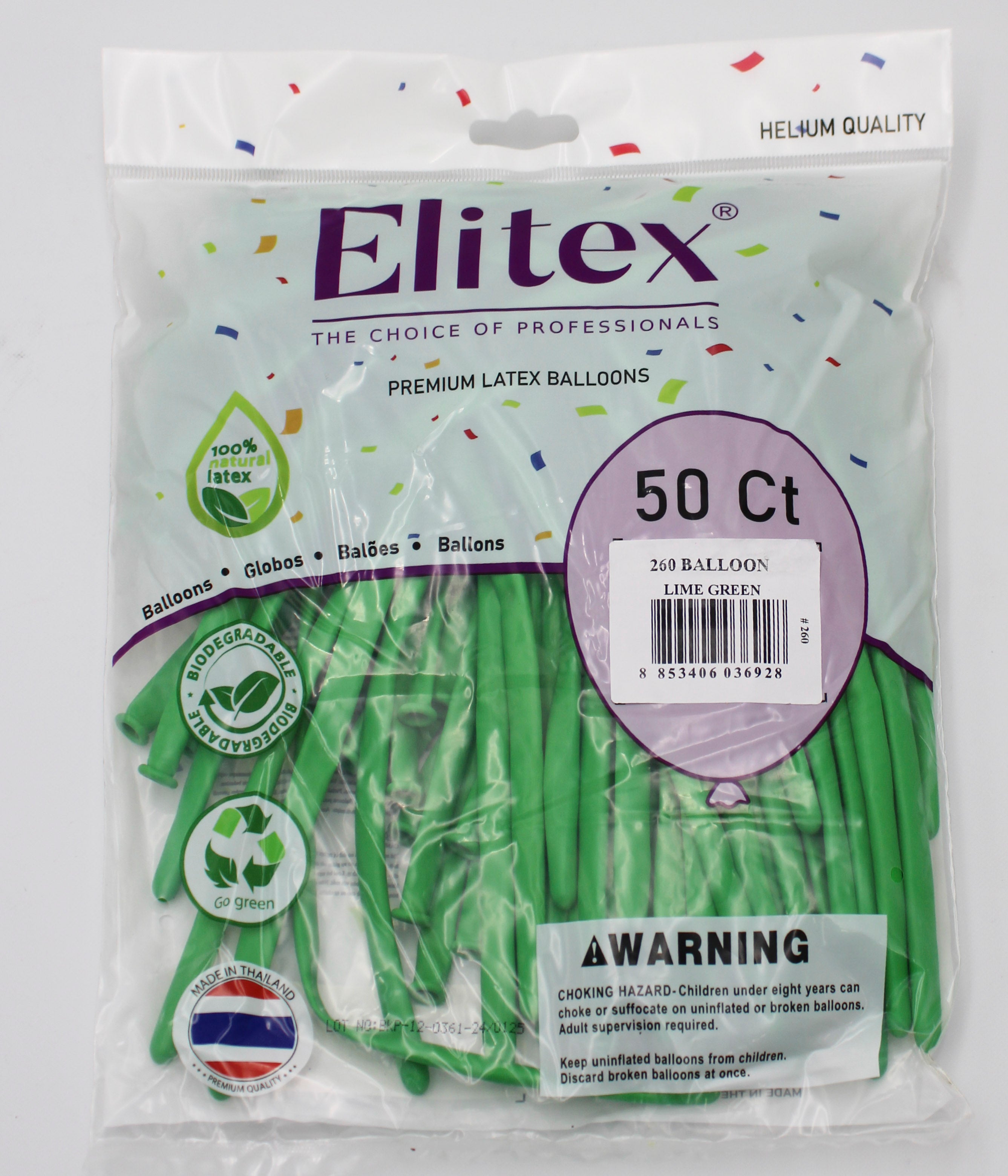 ELITEX 260" LIME GREEN MODELLING BALLOON, 50 PACK