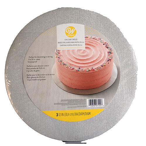 WILTON ROUND CAKE BOARD SILVER GLITTER 12 IN 3 CT