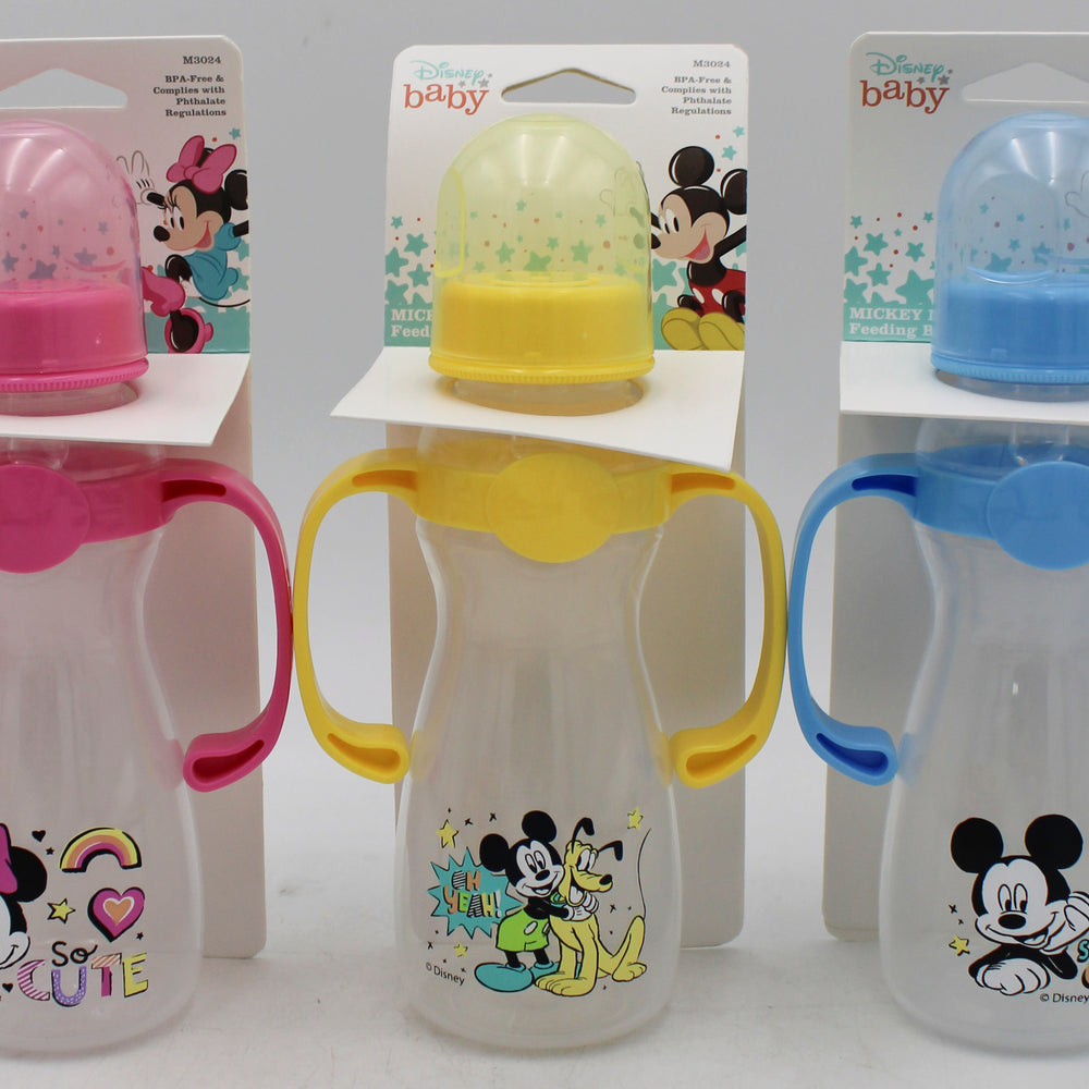 DISNEY BABY  8OZ BABY BOTTLE W/ HANDLE ASST MICKEY   -  CAN BE SOLD IN U.S.A NI