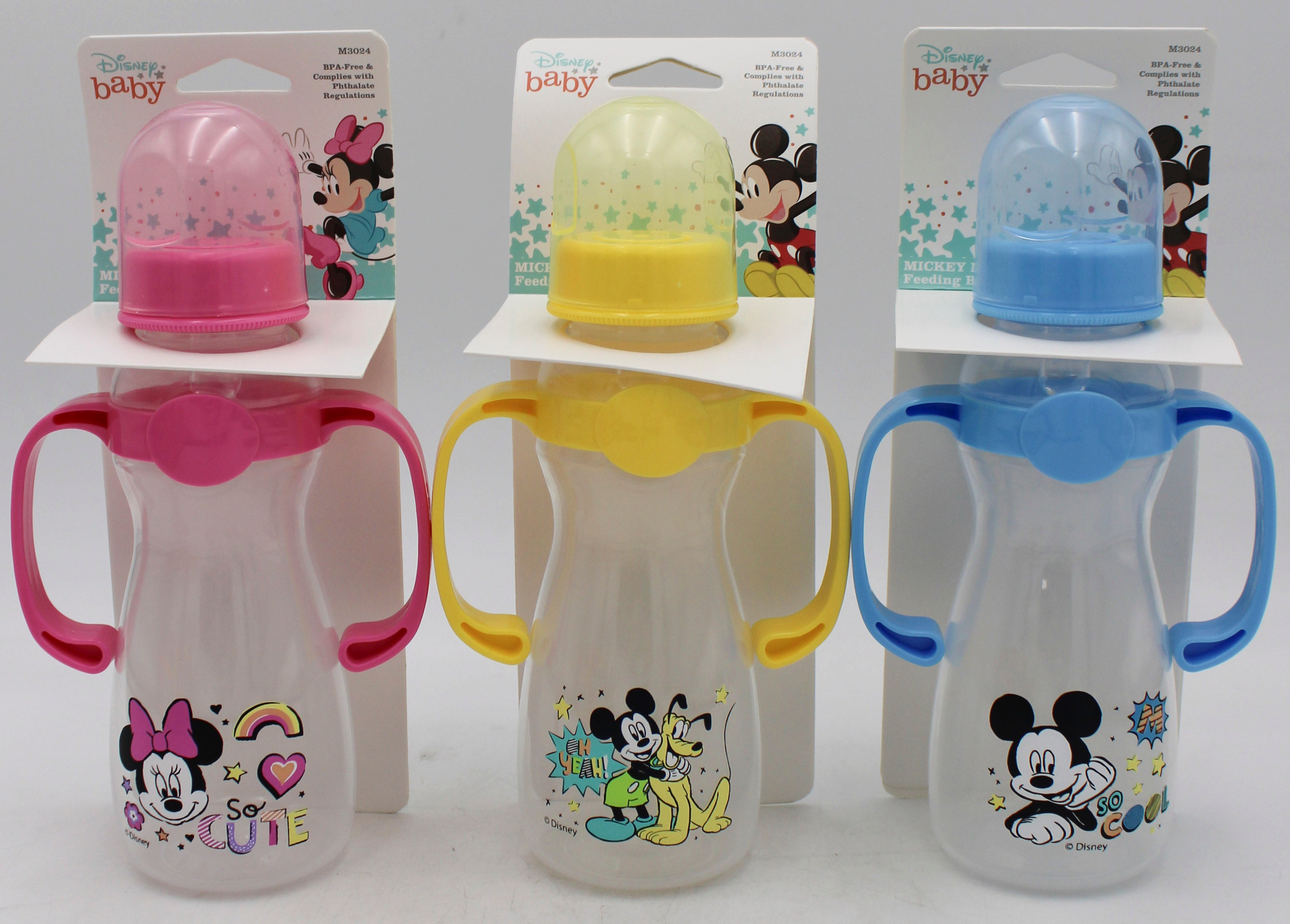 DISNEY BABY  8OZ BABY BOTTLE W/ HANDLE ASST MICKEY   -  CAN BE SOLD IN U.S.A NI