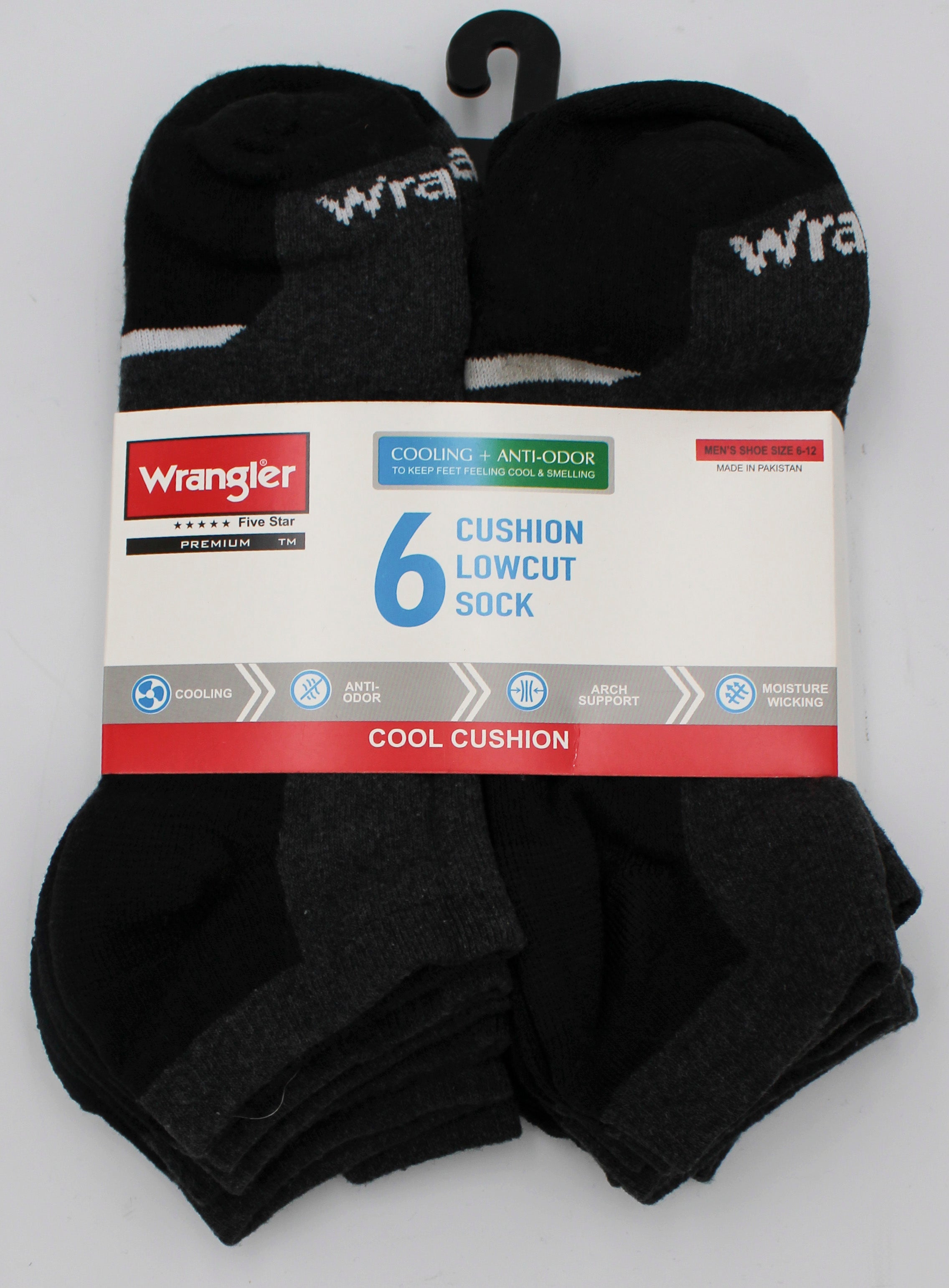 6PK WRANGLER MENS LOWCUT SOCKS - CHARCOAL NI