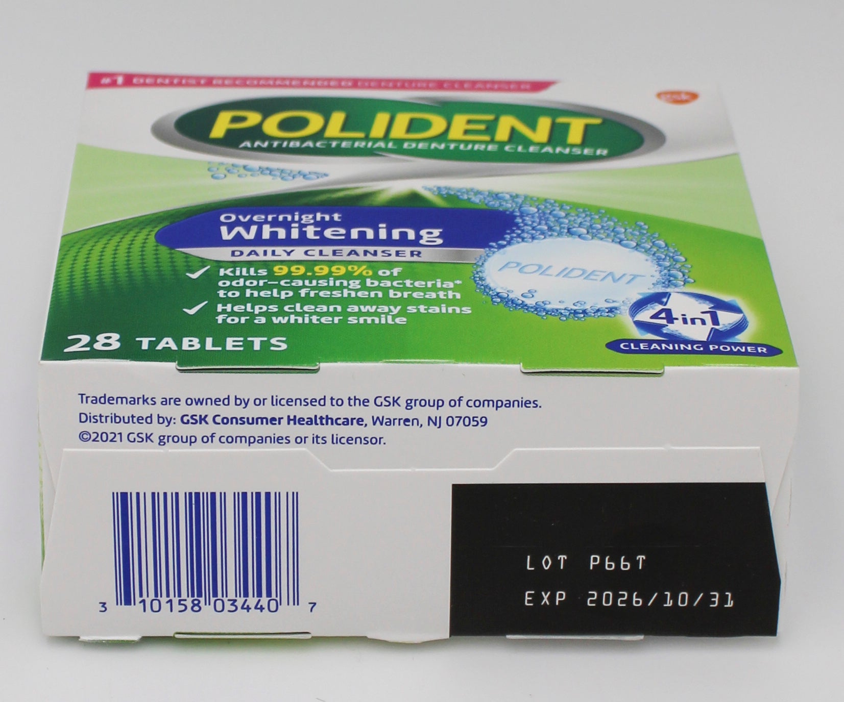 POLIDENT OVERNIGHT WHITENING DAILY CLEANSER 28CT EXP 10/31/2026 P66T NI