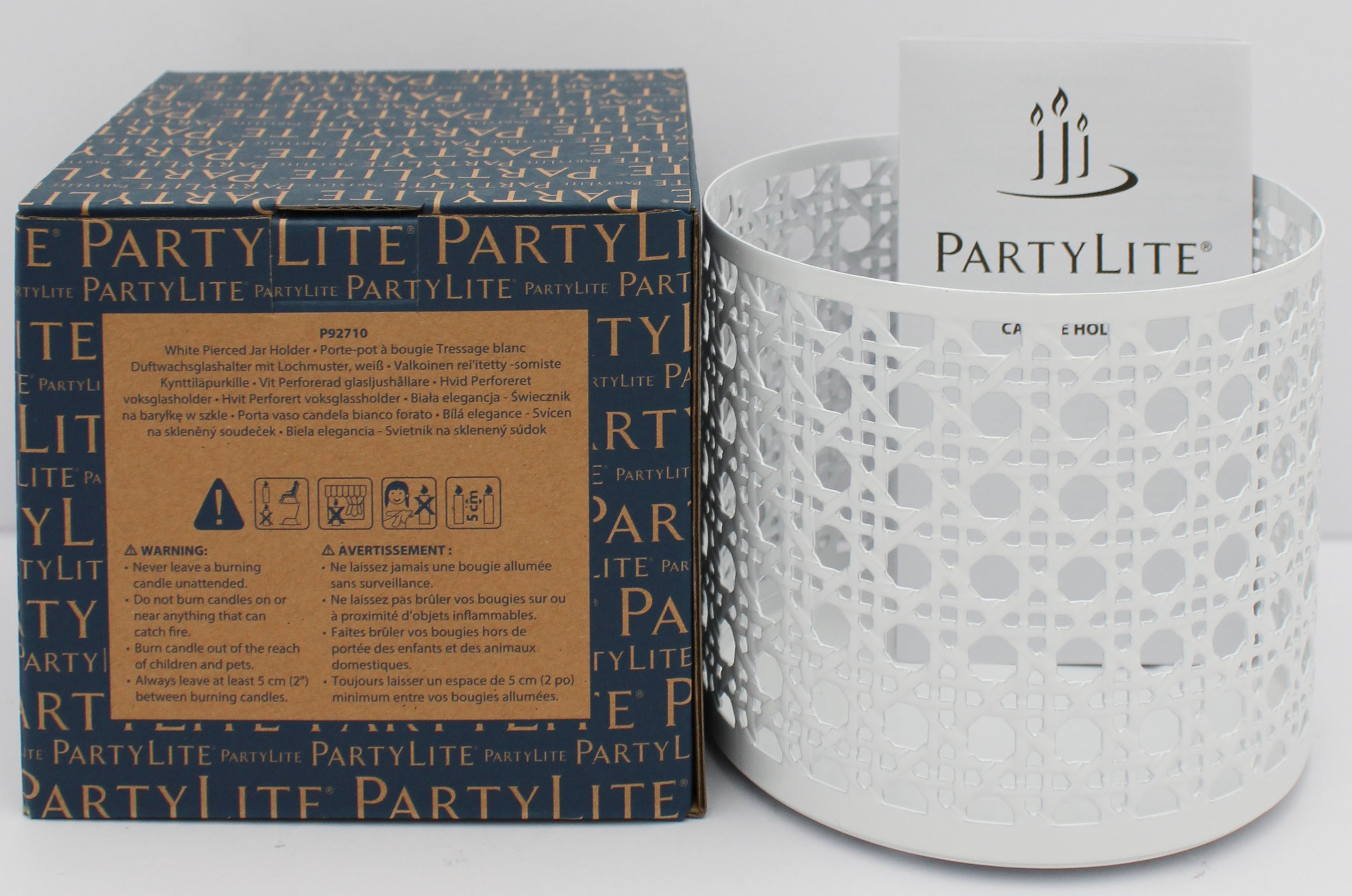 PARTYLITE WHITE PIERCED JAR HOLDER