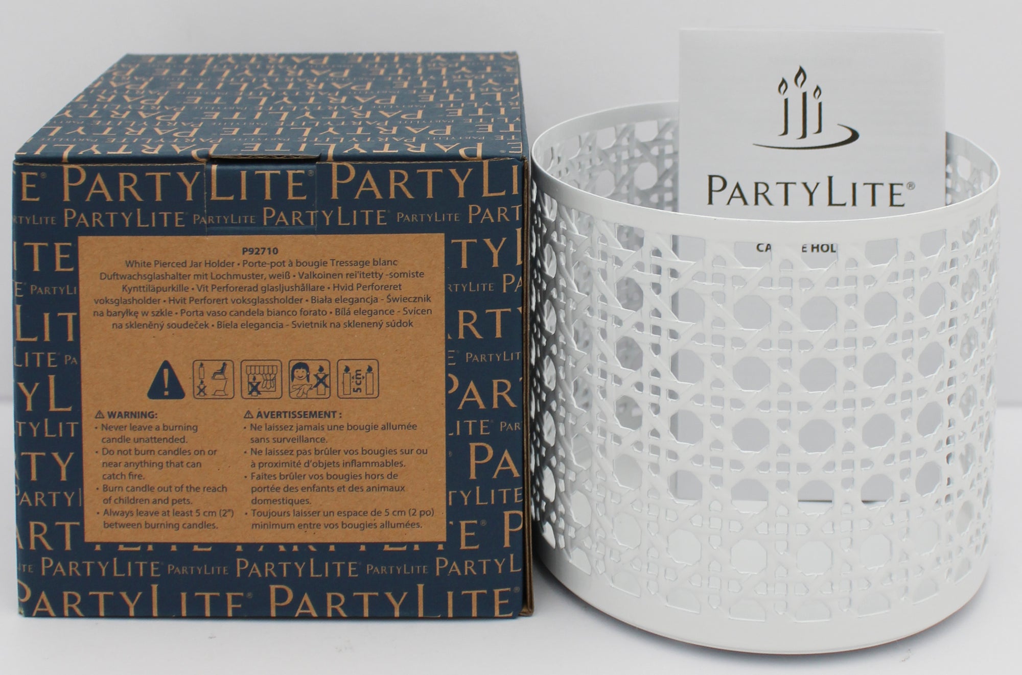 PARTYLITE WHITE PIERCED JAR HOLDER