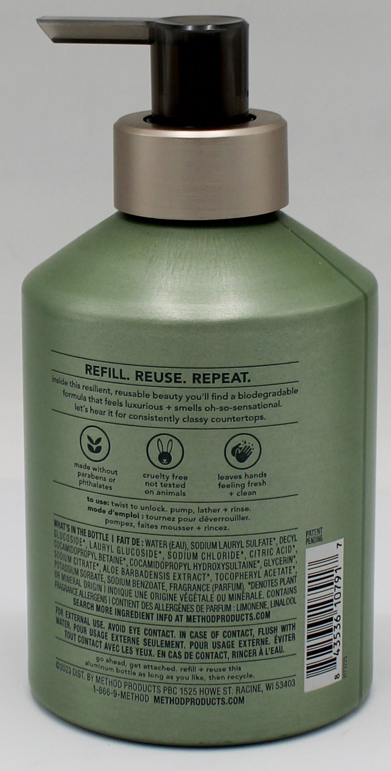 Method Premium Gel Hand Wash Sage & Wild Mint 12oz w/ Aluminum Dispenser