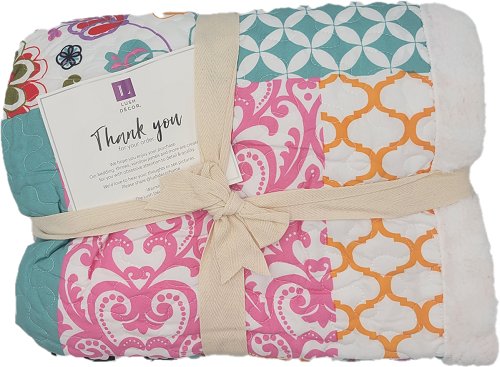 LUSH DECOR SHERPA THROW 50"x60" BROOK DALE PATCH WORK PURPLE/TURQUIOSE PP$89.99 NO AMAZON