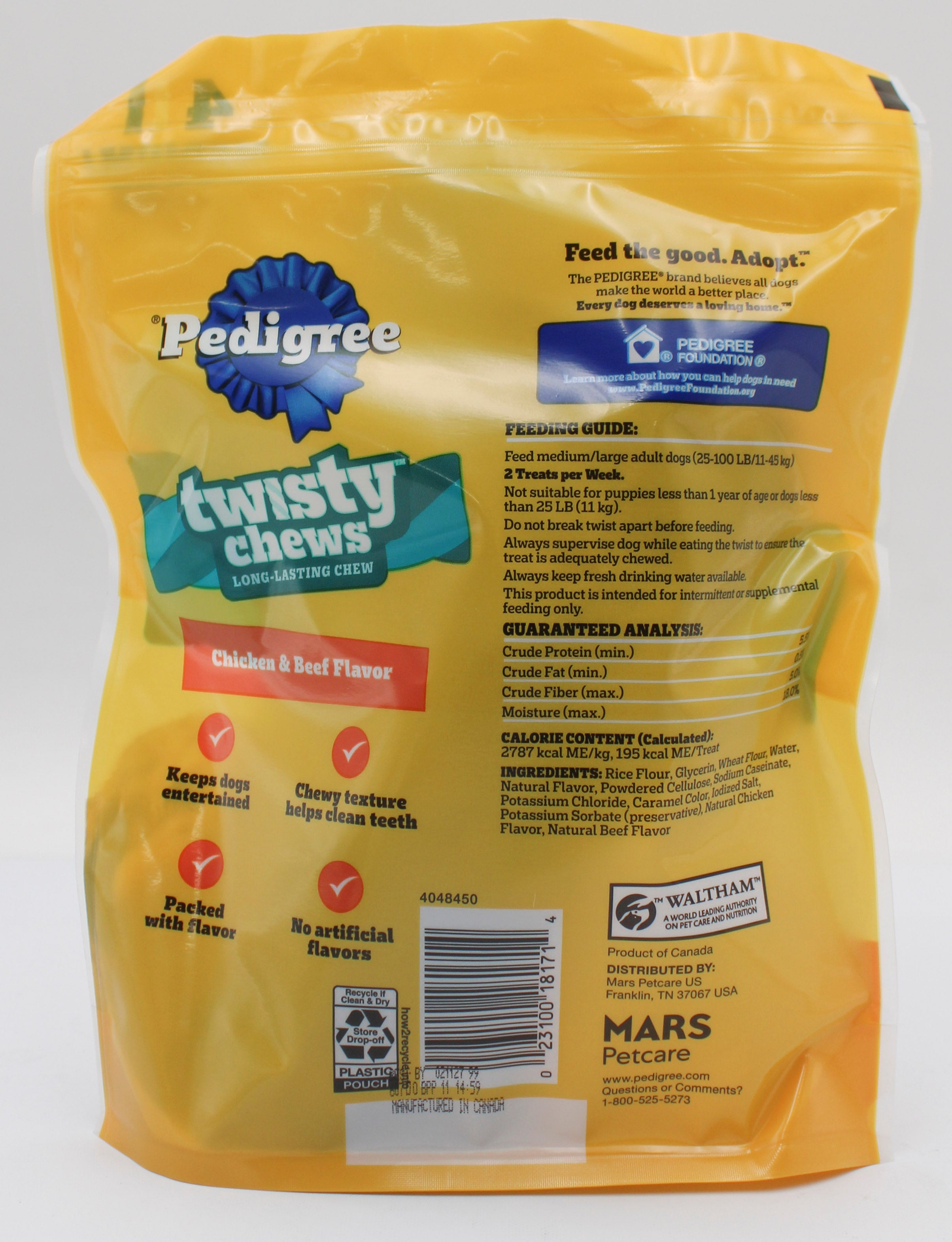 PEDIGREE TWISTY CHEWS DOG TREATS MEDIUM CHICKEN & BEEF FLAVOR 9.17 OZ. (4 PK) BB 2/11/2027