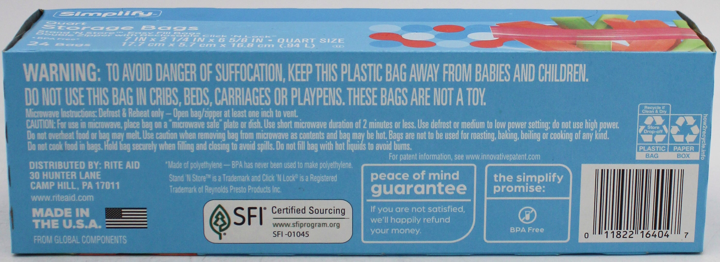 SIMPLIFY RECLOSABLE STORAGE QUART BAGS PLEATED NI