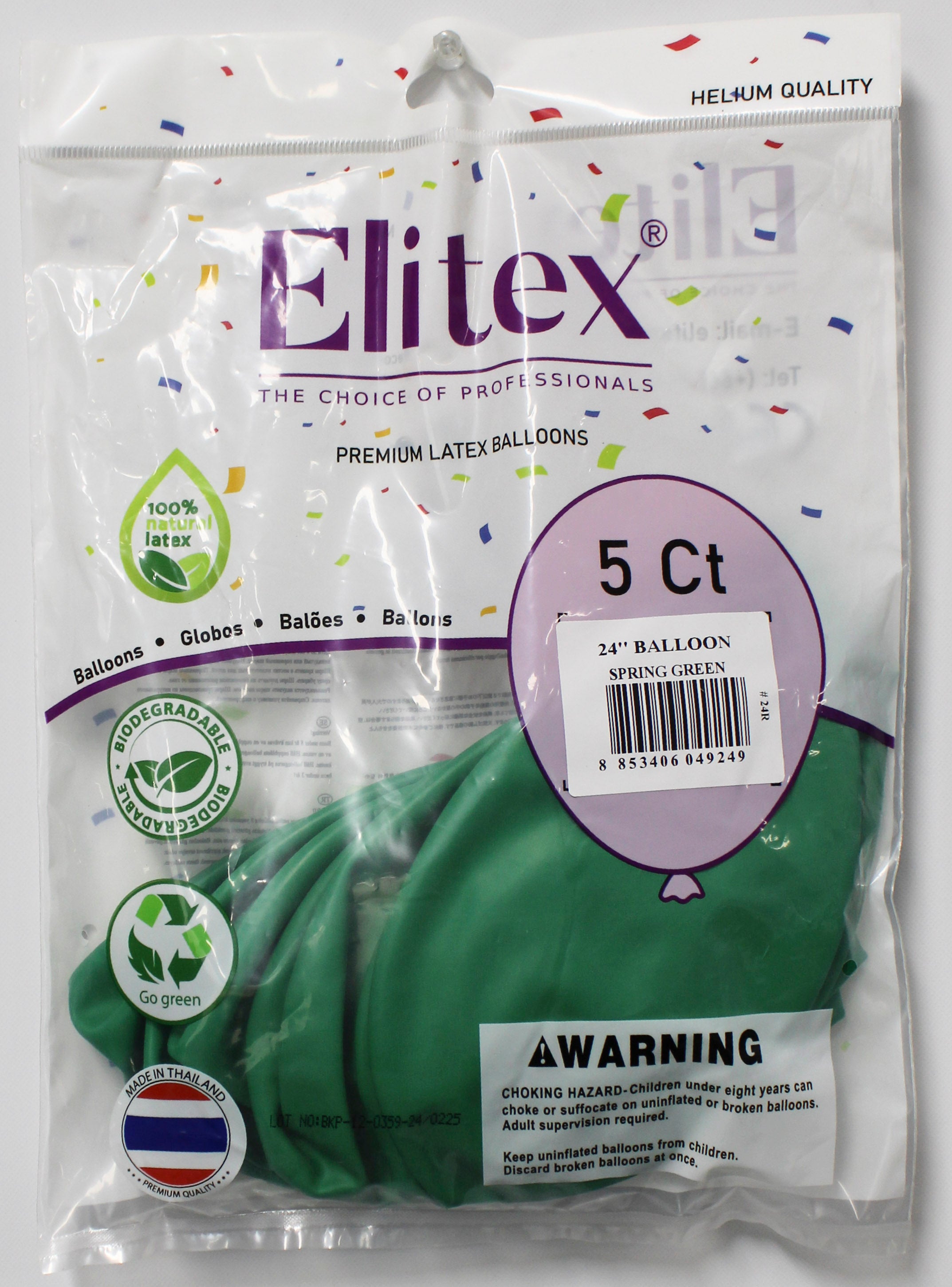 ELITEX 24" SPRING GREEN ROUND BALLOON, 5 PACK