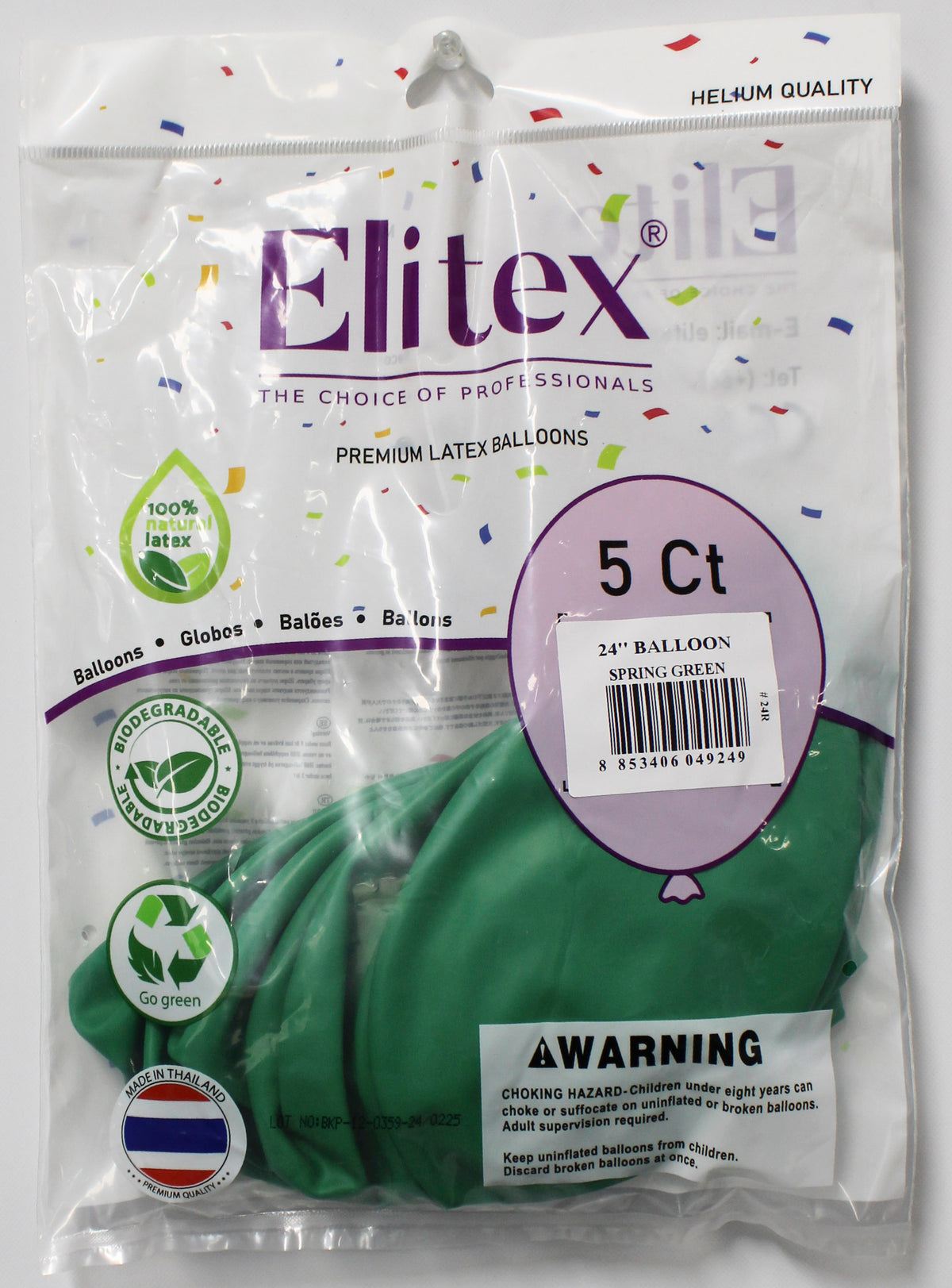 ELITEX 24" SPRING GREEN ROUND BALLOON, 5 PACK