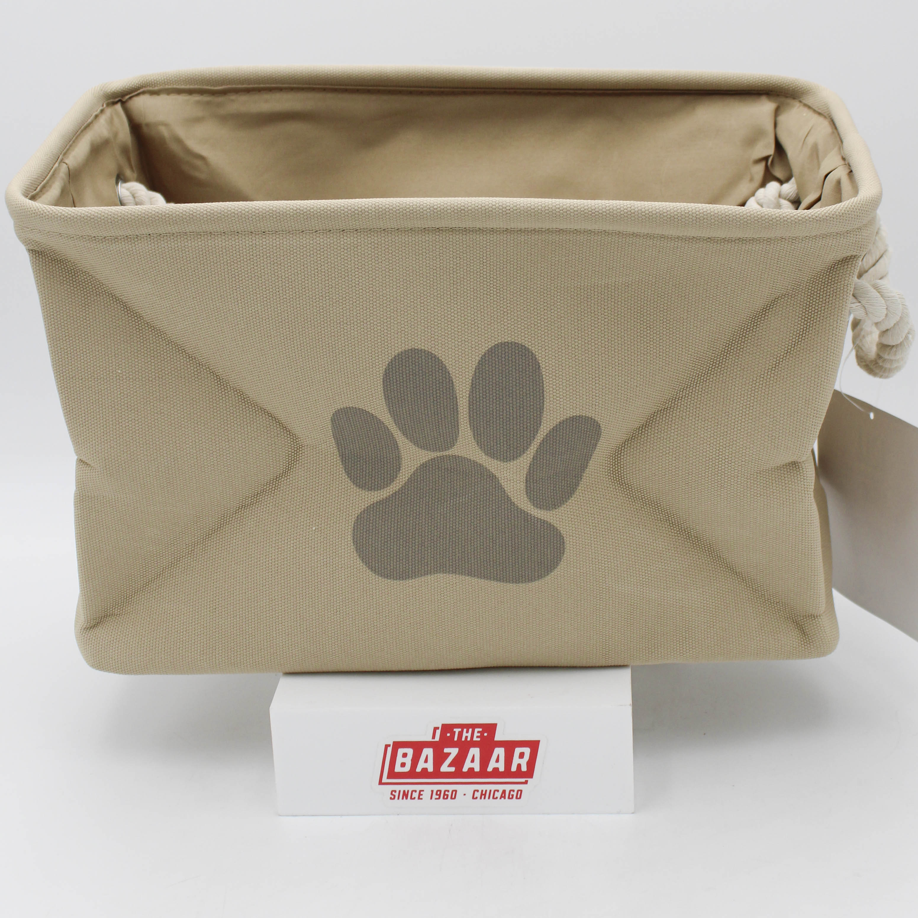 POLYESTER PET BIN PAW TAUPE RECTANGLE SMALL 14x8x9
