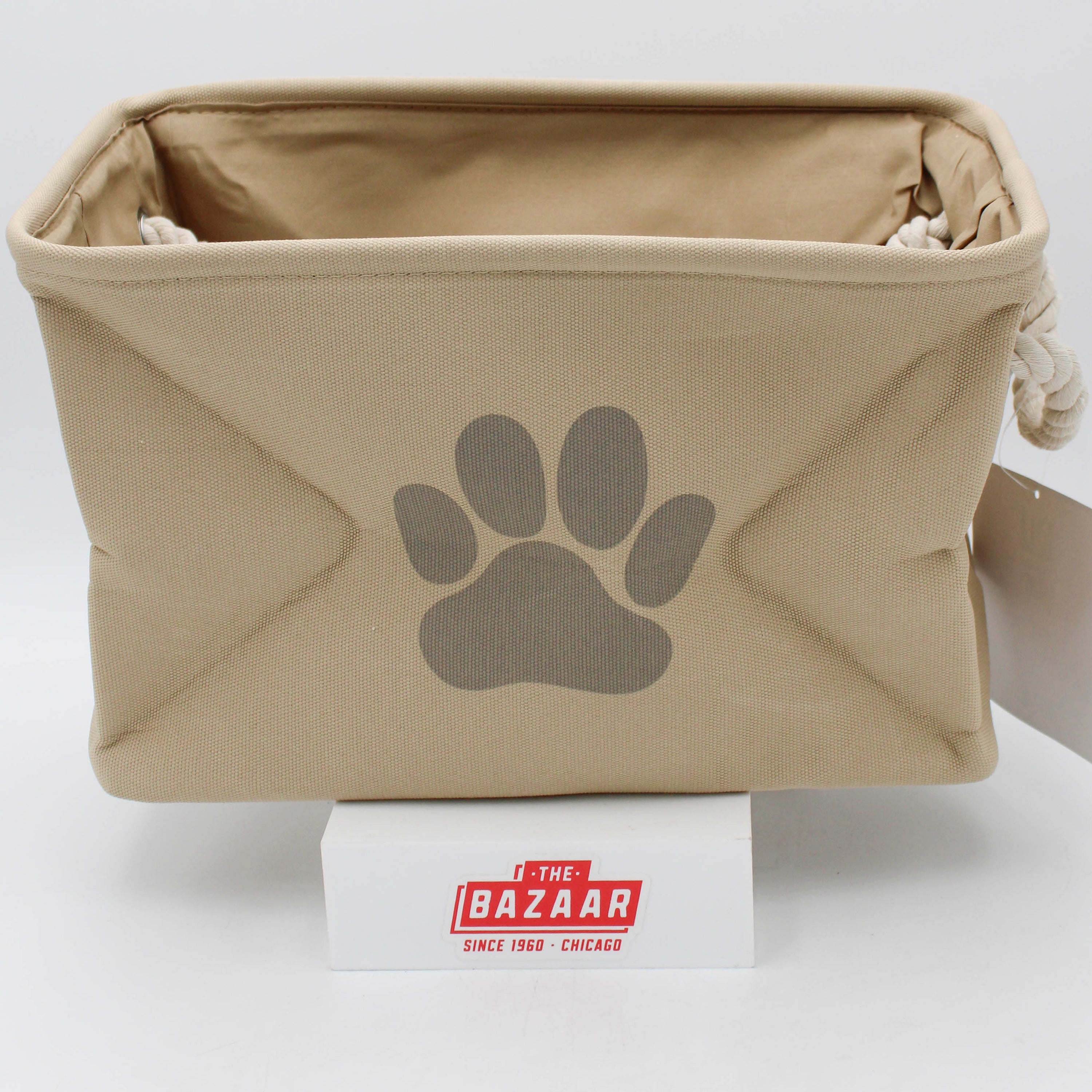 POLYESTER PET BIN PAW TAUPE RECTANGLE SMALL 14x8x9