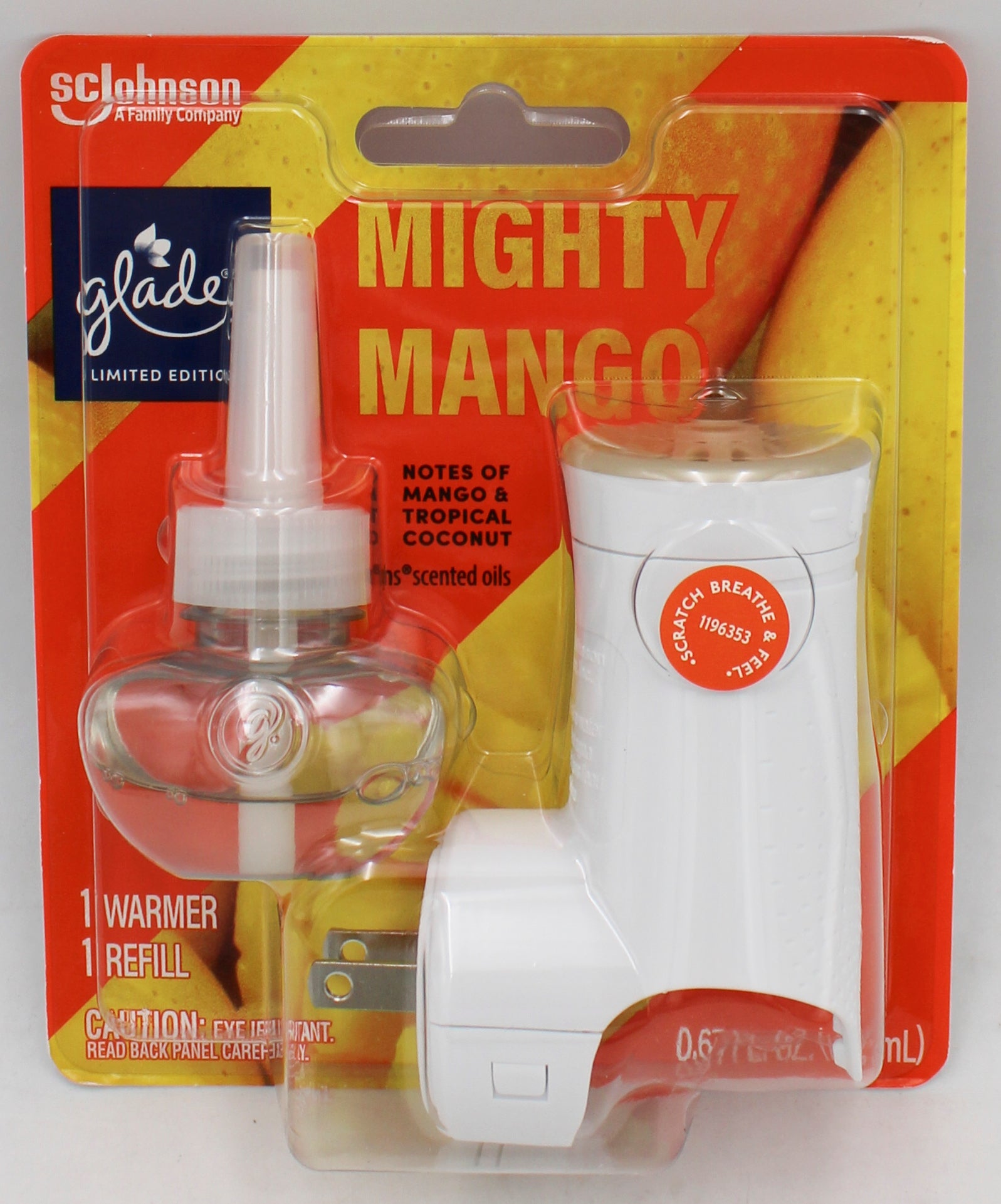 GLADE PLUGINS SCENTED OIL MIGHTY MANGO 1ct + WARMER 0.67floz US.