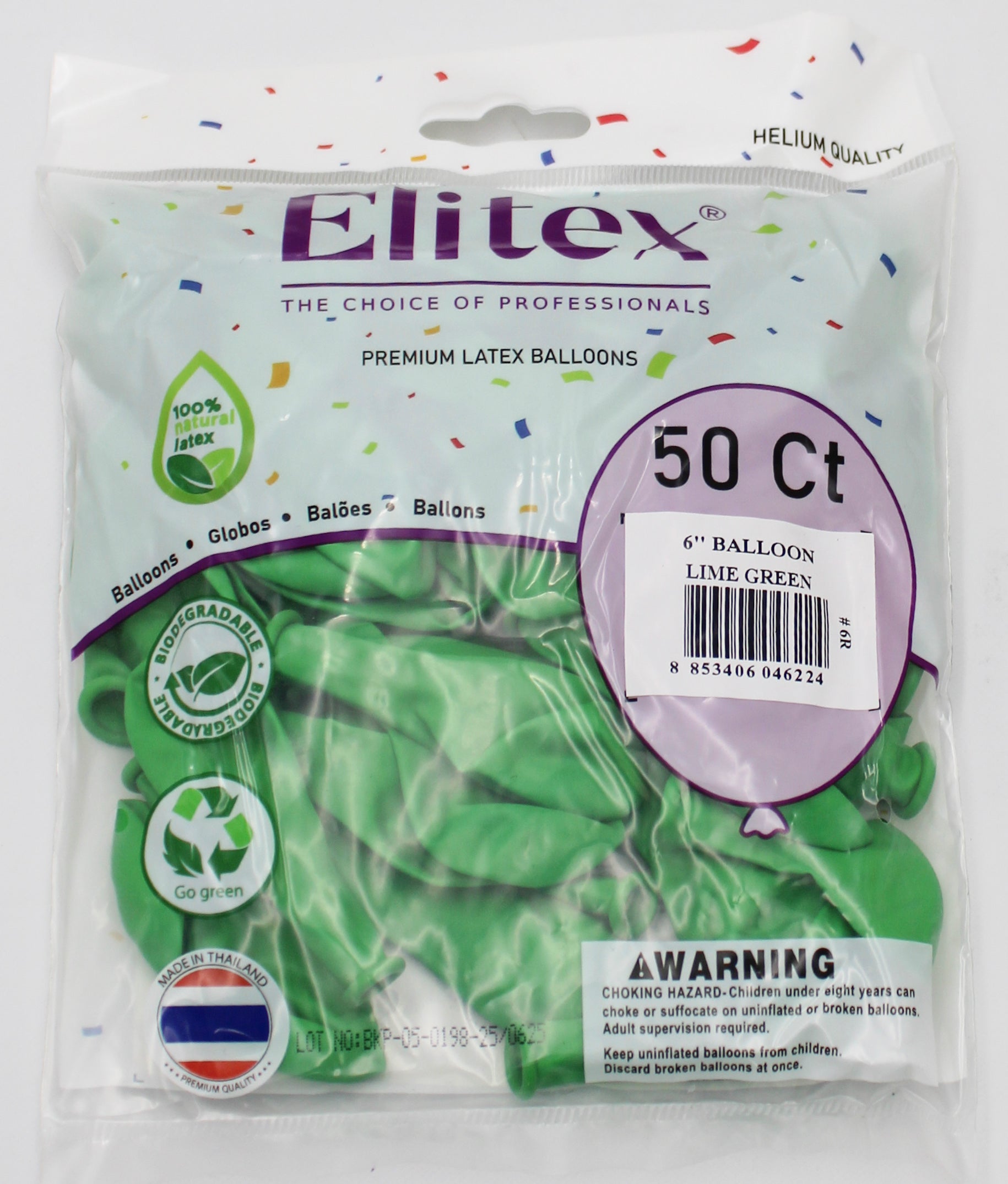ELITEX 6" LIME GREEN ROUND BALLOON, 50 PACK