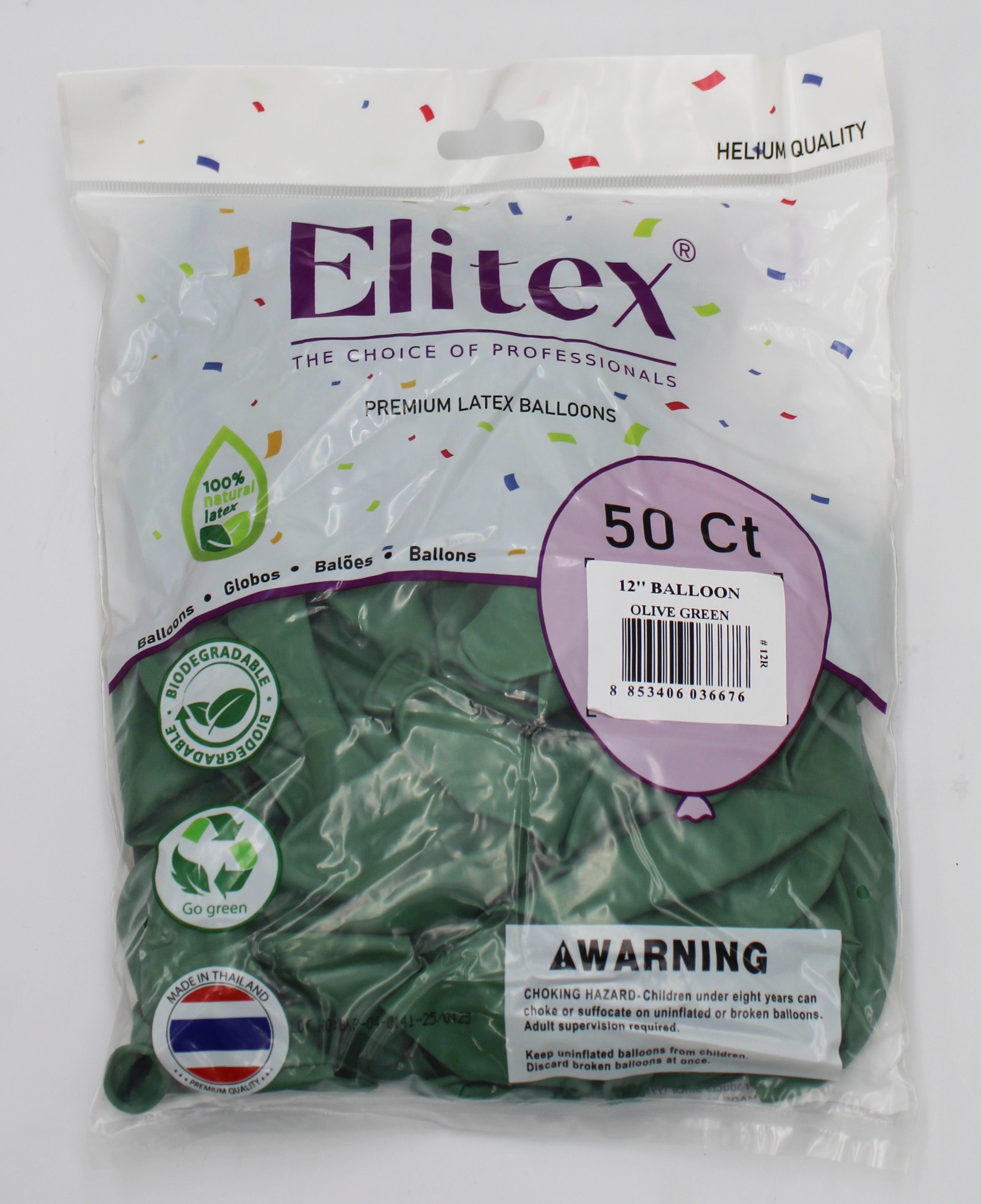 ELITEX 12" OLIVE GREEN ROUND BALLOON, 50 PACK