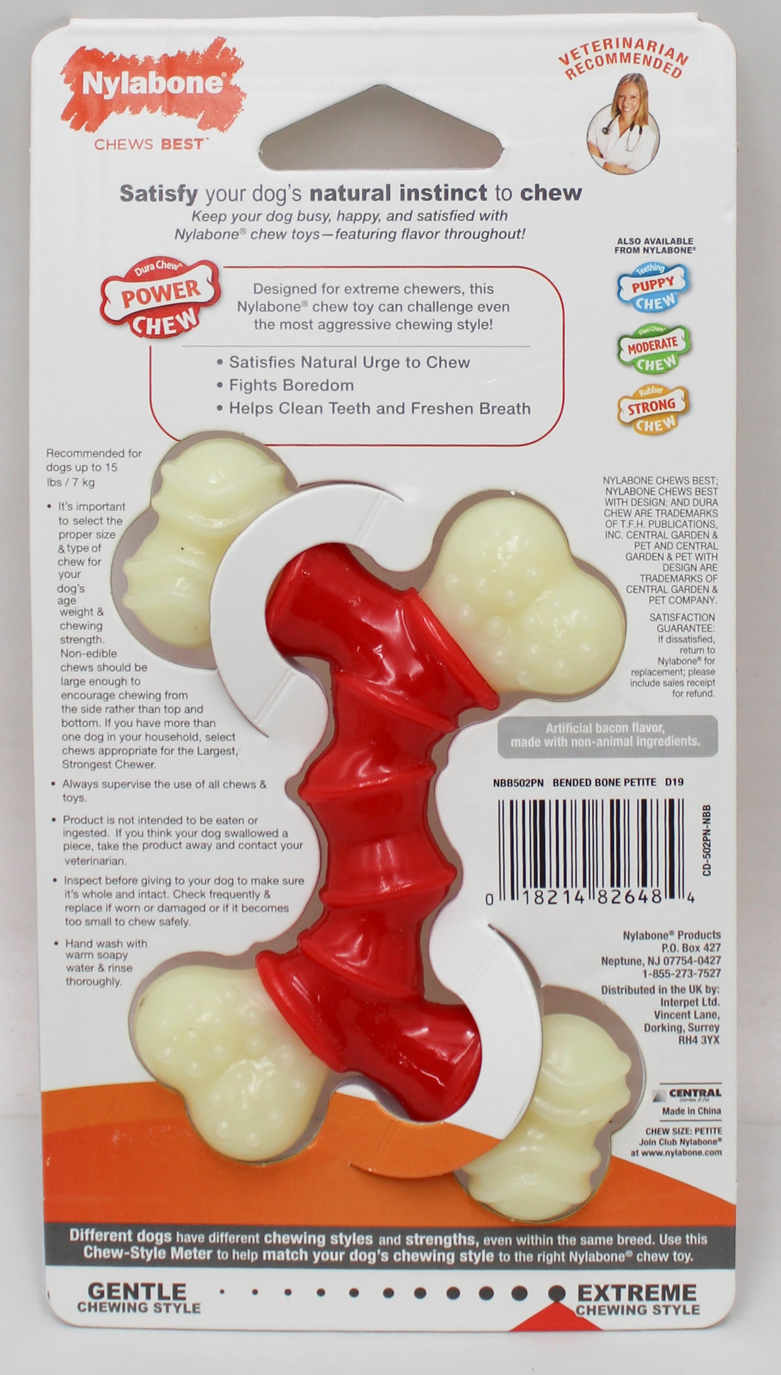 NYLABONE POWER CHEW DOUBLE BENDED BONE BACON SZ PETITE