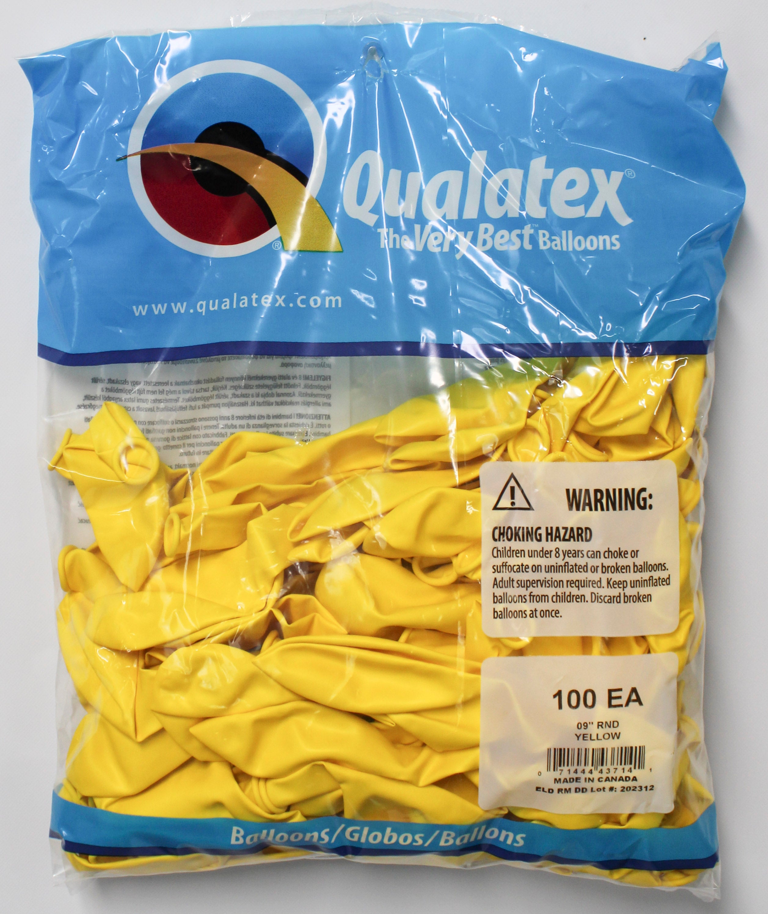 9" Yellow Latex Balloons 100-Pack