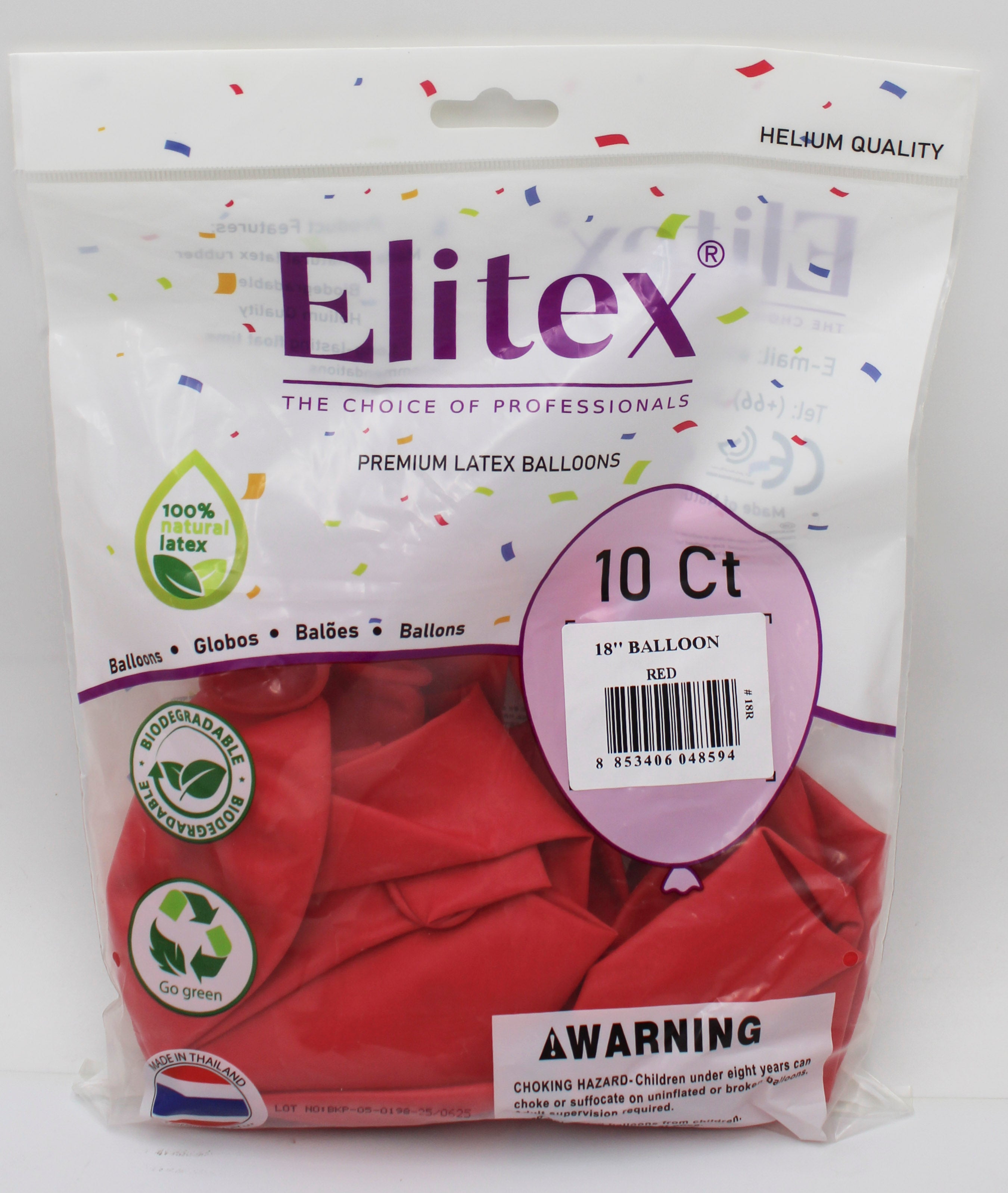 ELITEX 18" RED ROUND BALLOON, 10 PACK