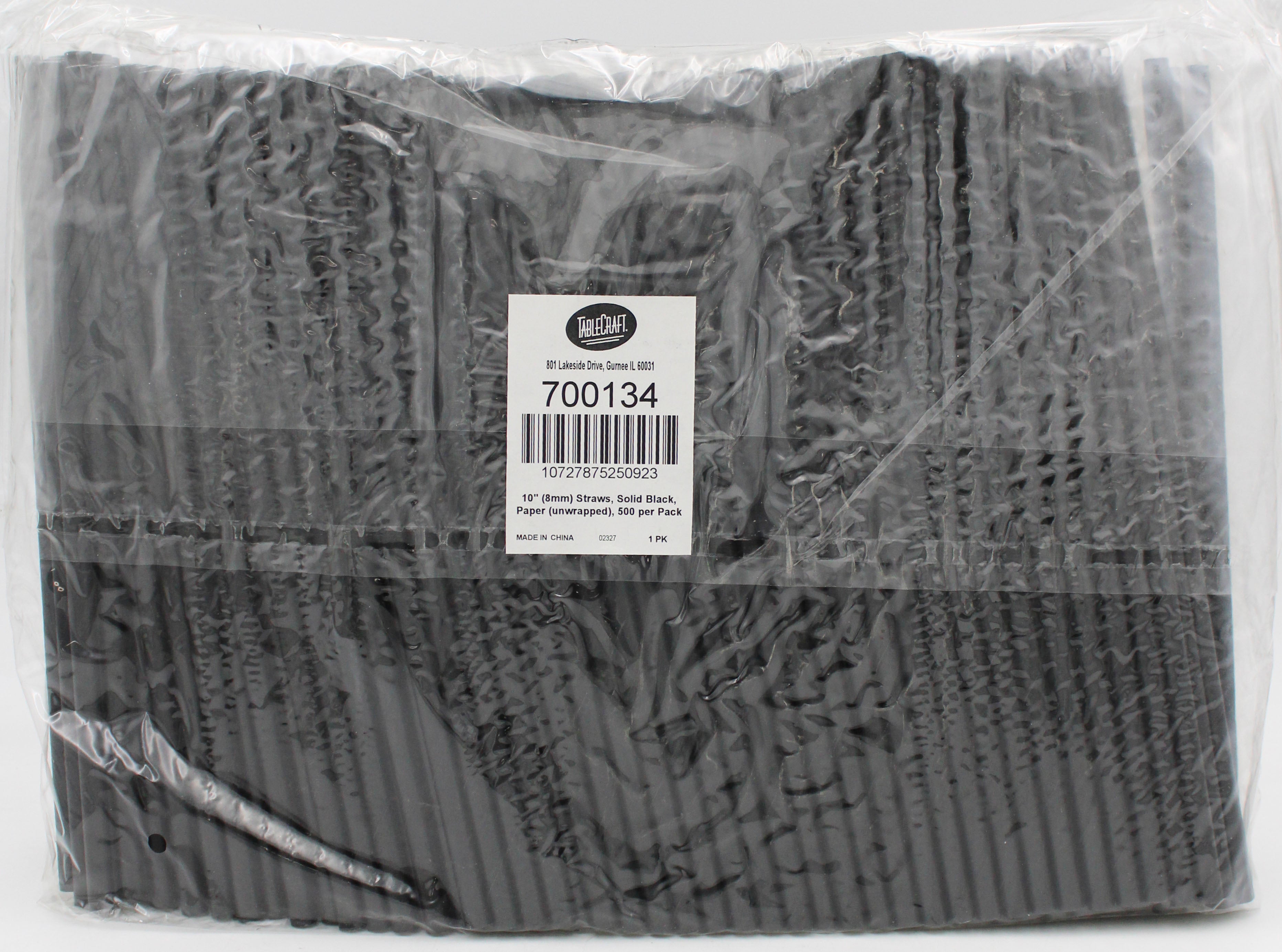 10"  Paper Straws, Solid Black, (unwrapped), 500 per Pack