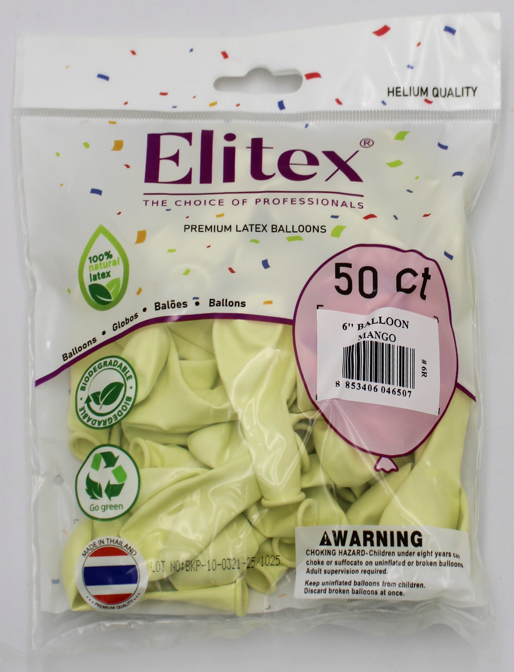 ELITEX 6" SMOOTHIE MANGO ROUND BALLOON, 50 PACK