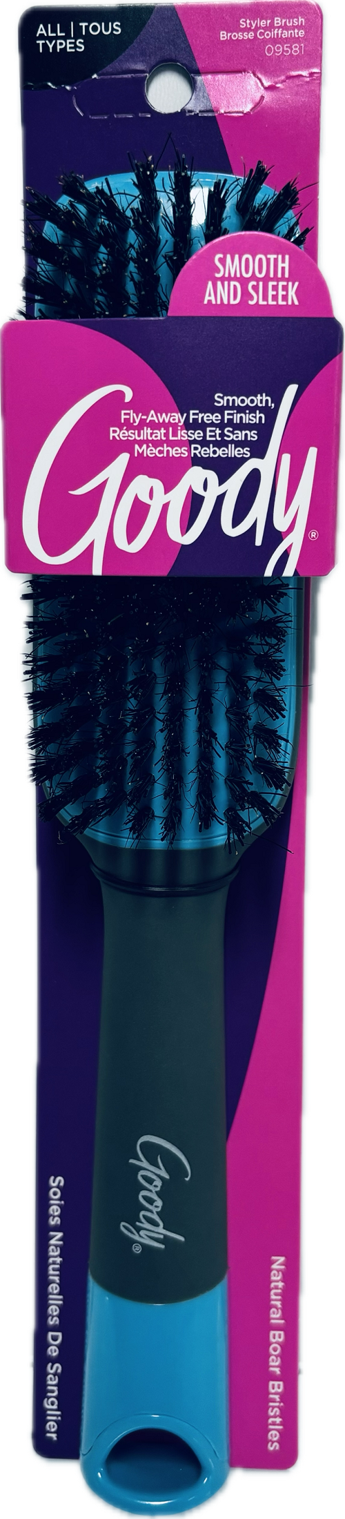 GOODY SMOOTH AND SLEEK BRUSH NATURAL BOAR BRISTLES AQUA NI