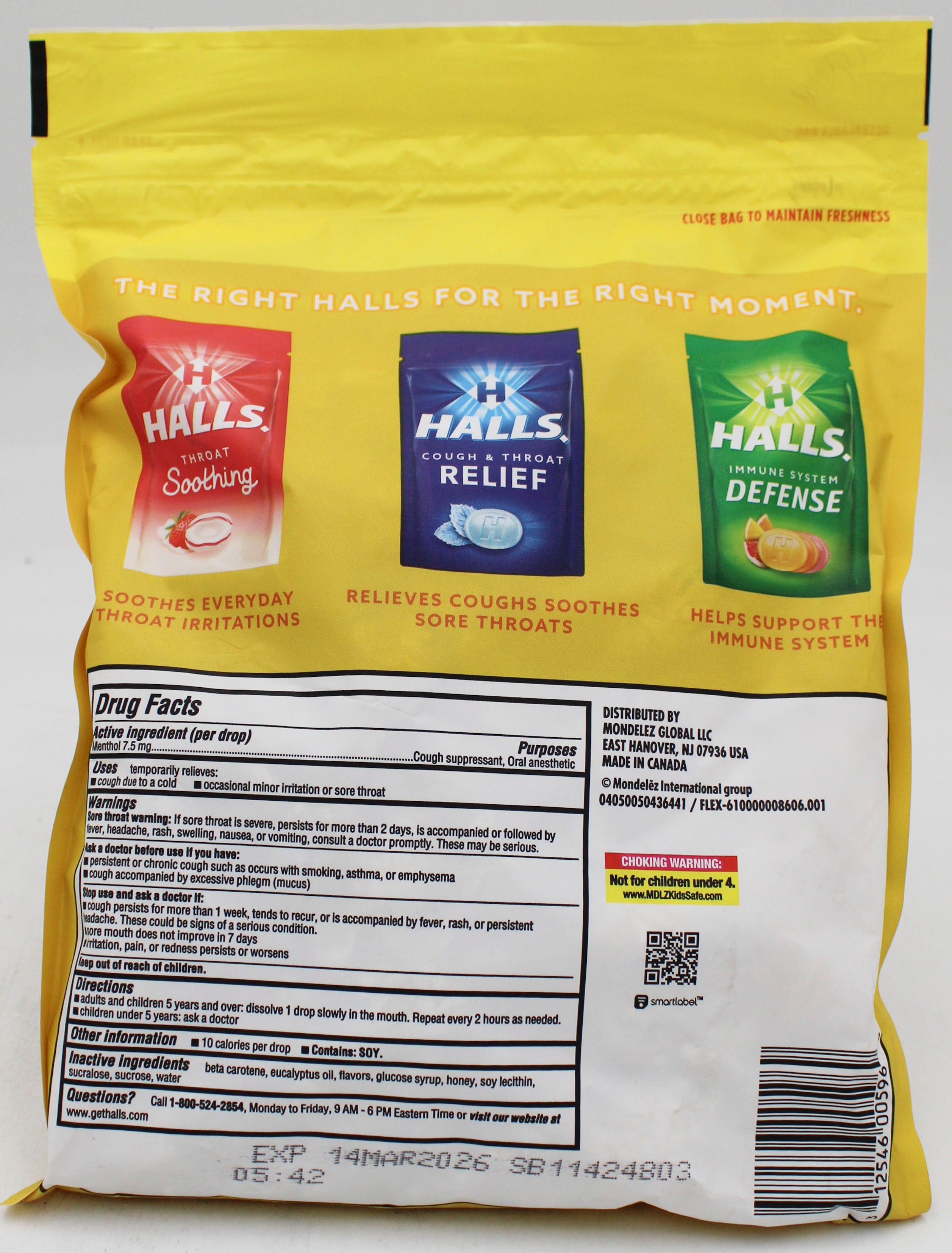 HALLS HONEY-LEMON BAG 140 pc  exp 3/14/26