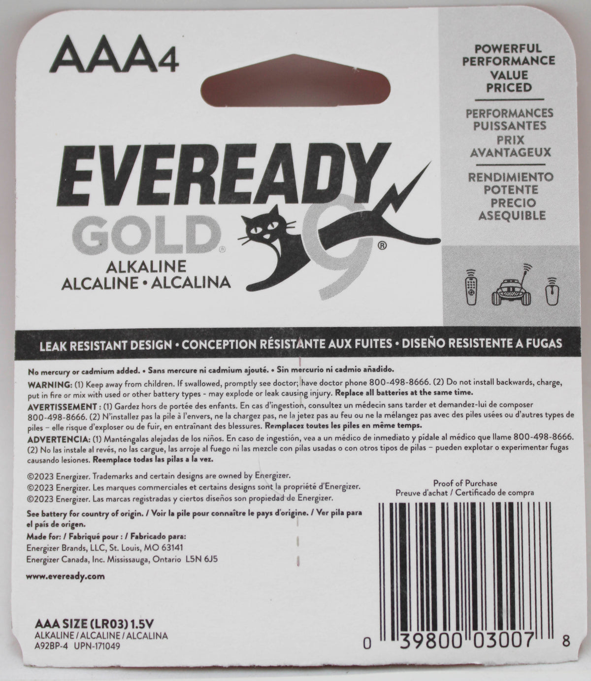 EVEREADY GOLD ALKALINE AA BATTERIES 4 PACK BB 12/31/2034