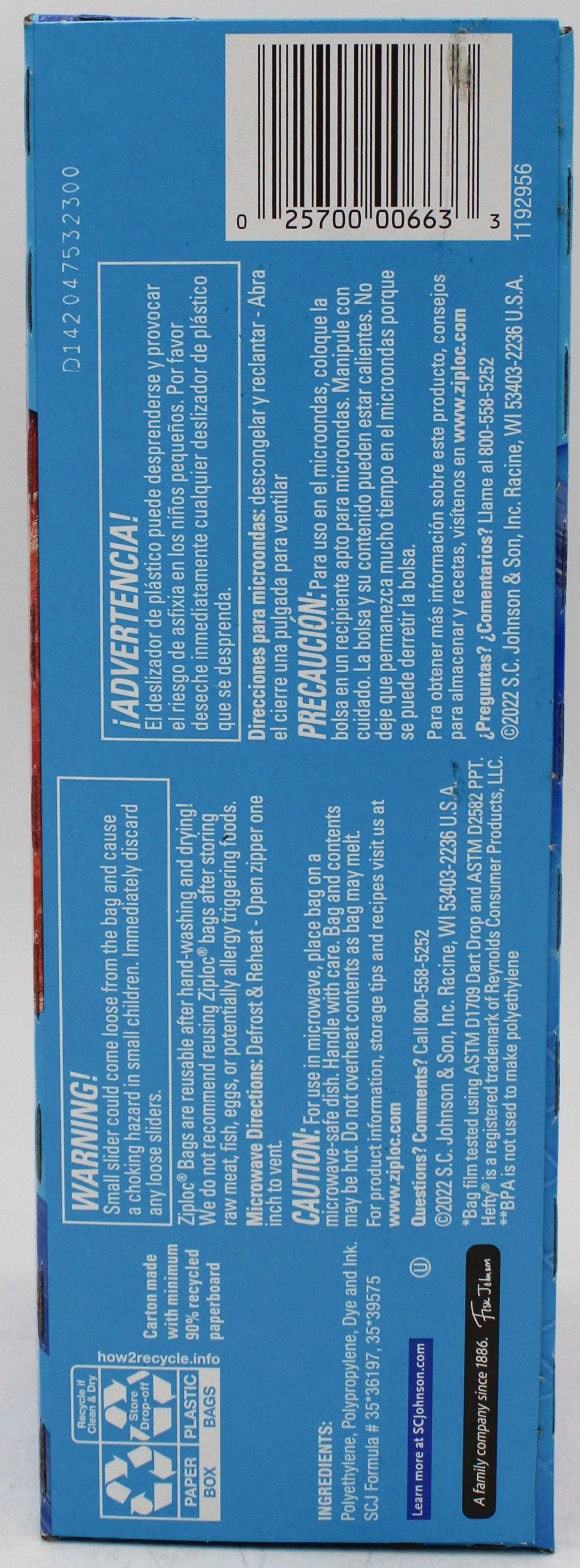 SP ZIPLOC SLIDER FREEZER POWER SHIELD GALLON 50CT
