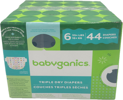 BABYGANICS DIAPERS BOX 44 CT SIZE 6 NA