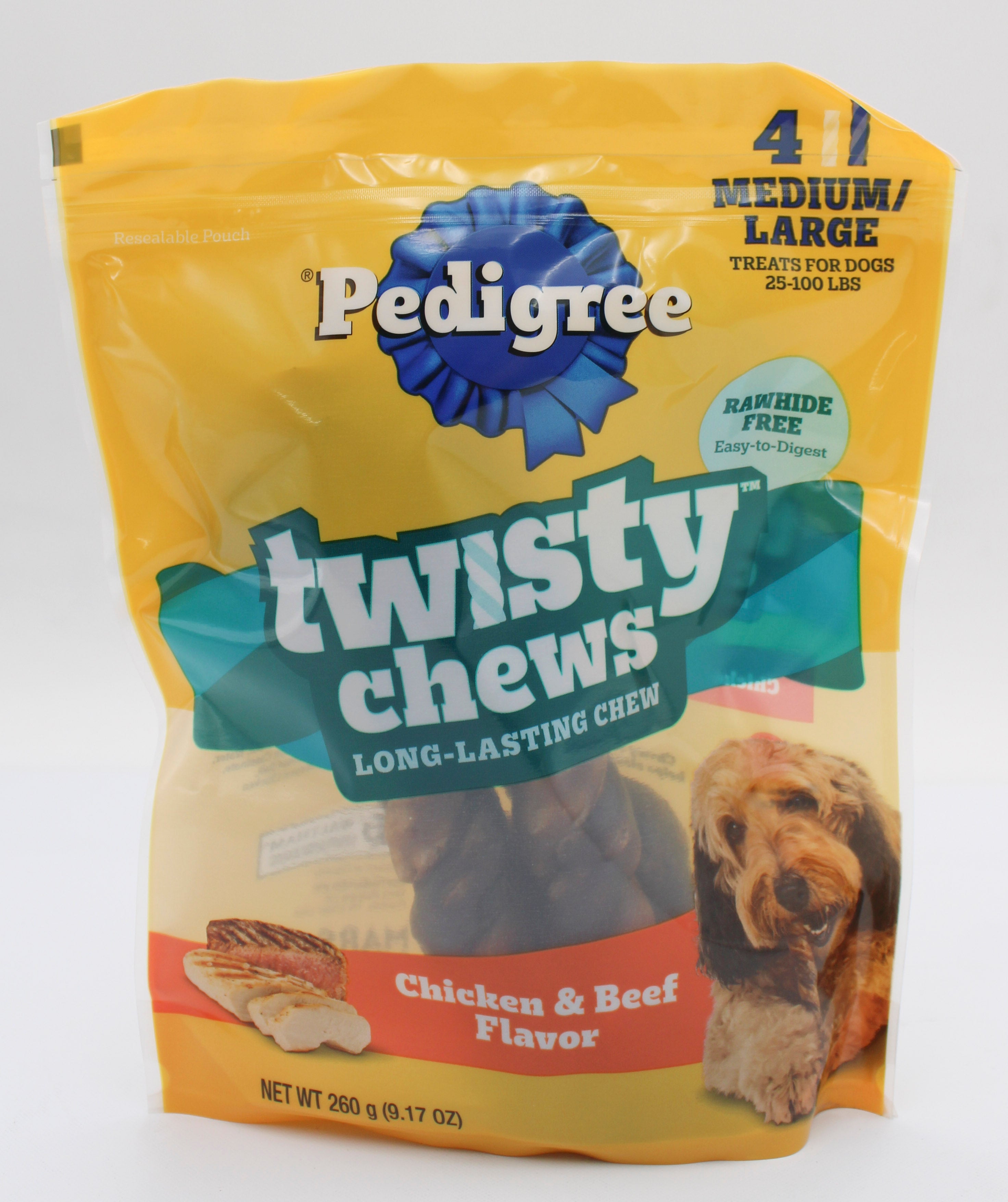 PEDIGREE TWISTY CHEWS DOG TREATS MEDIUM CHICKEN & BEEF FLAVOR 9.17 OZ. (4 PK) BB 2/11/2027