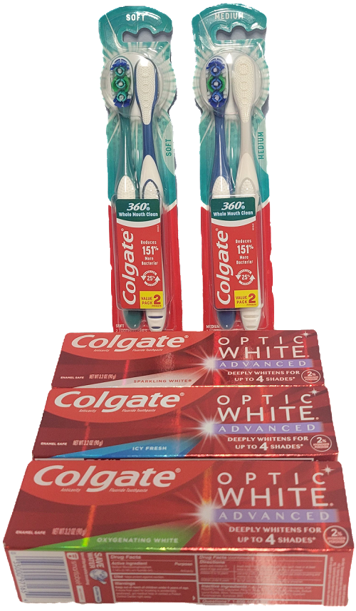 COLGATE 360 OPTI WHITE T/PASTE & T/BRUSH MEDIUM & SOFT 18CT EXP 09/30/24 DISPLAY NI