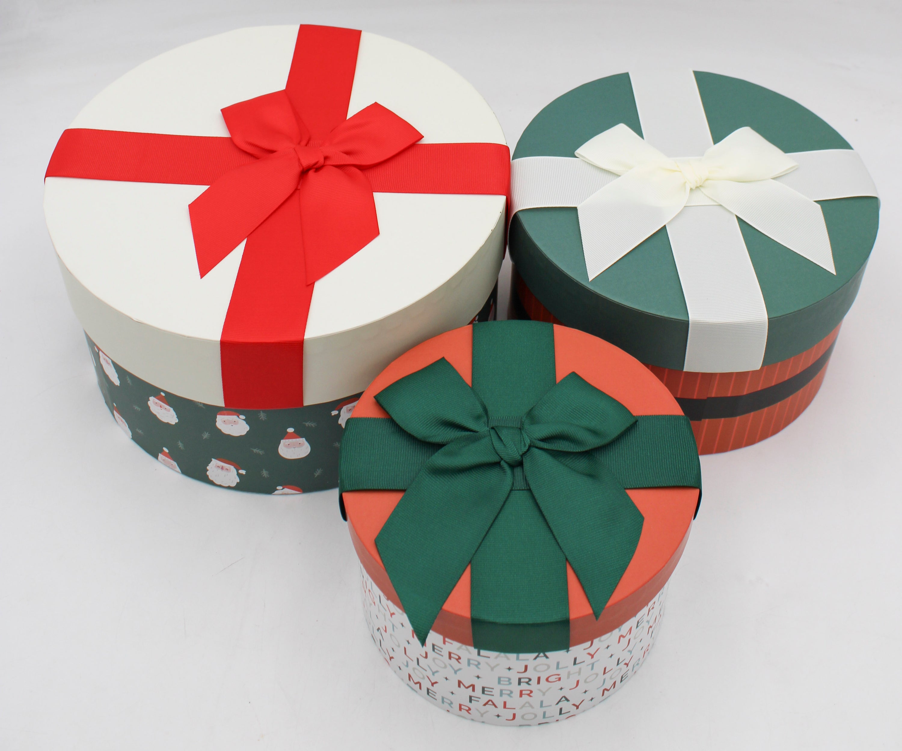 3CT NESTED CIRCLE GIFT BOXES -  SANTA