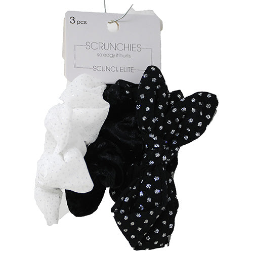 SCUNCI ELITE HAIR SCRUNCHIE 3CT($10)BLK/WHTE NI