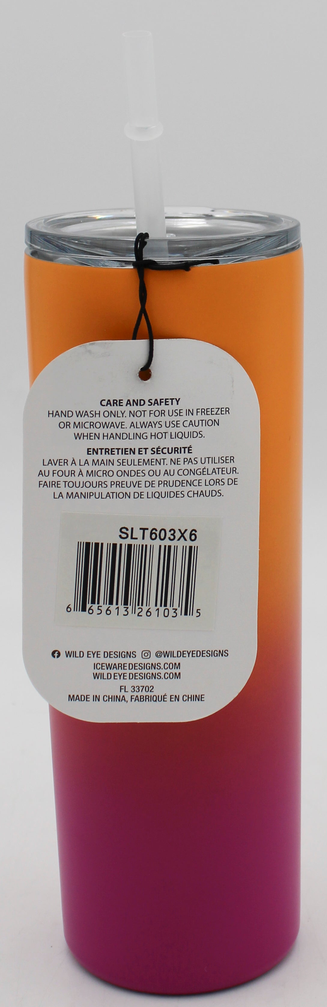 20oz DOUBLE WALL TUMBLER W/ STRAW - NEON PINK & ORANGE