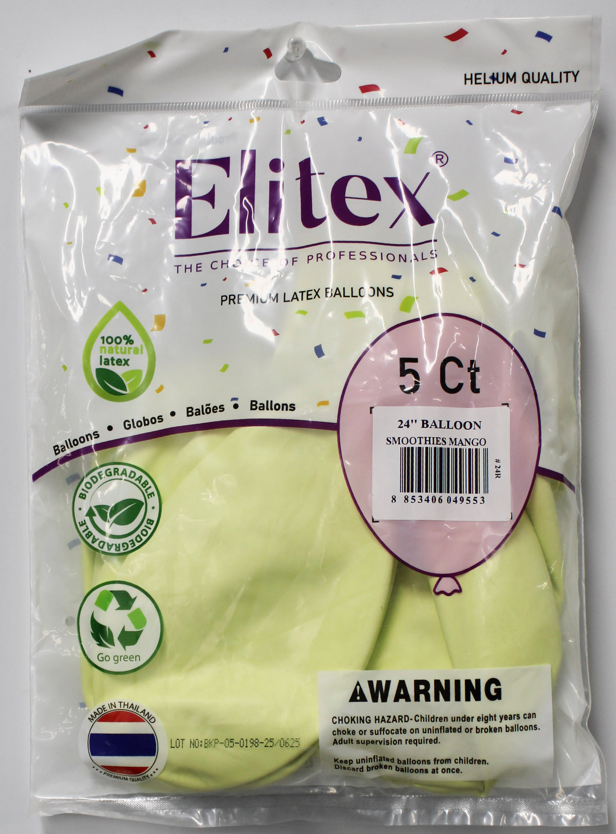 ELITEX 24" SMOOTHIE MANGO ROUND BALLOON, 5 PACK