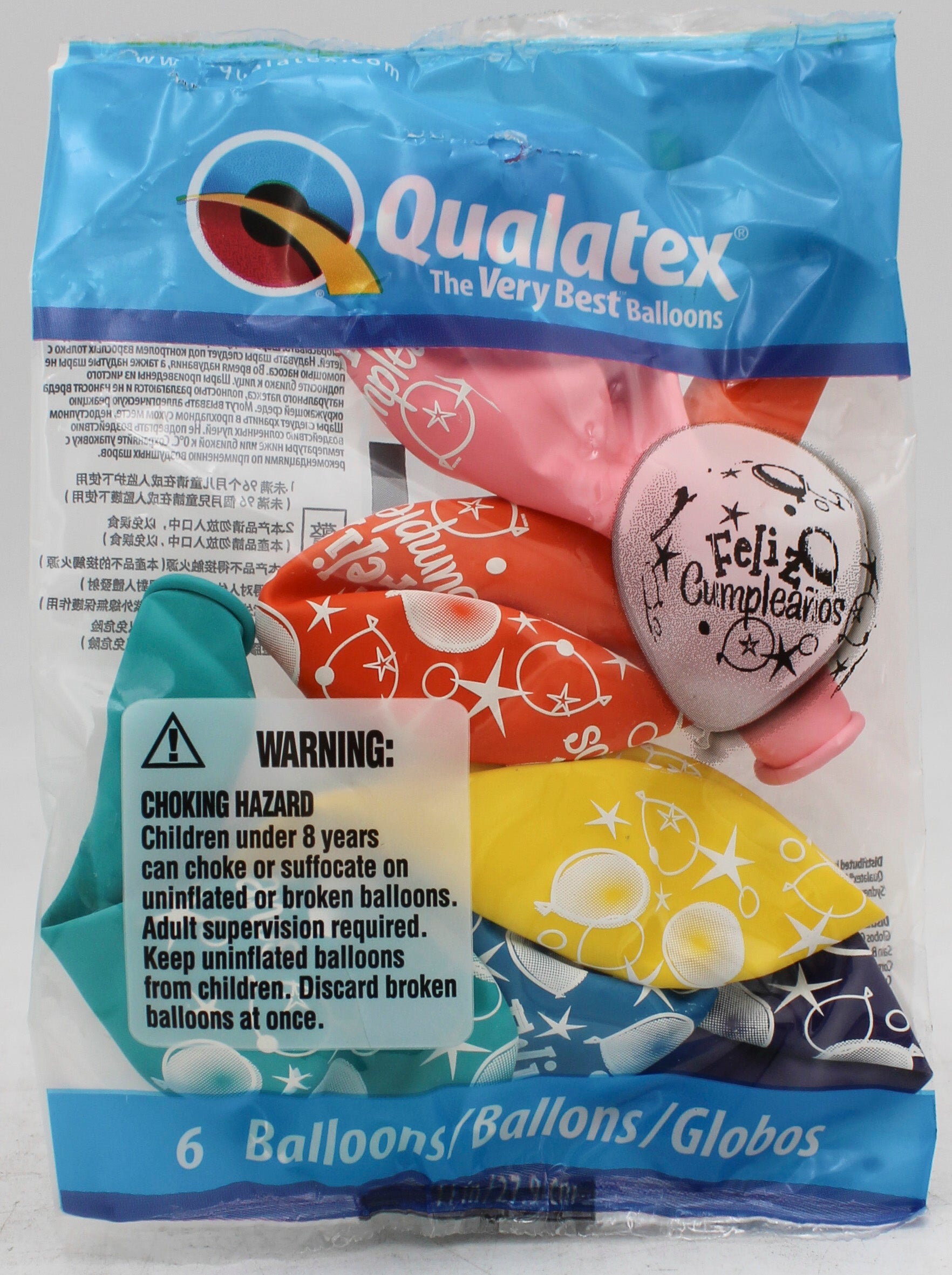 QUALATEX 11" ROUND PARTY BALLOONS AST 6CT FELIZ CUMPLEANOS BALLOONS