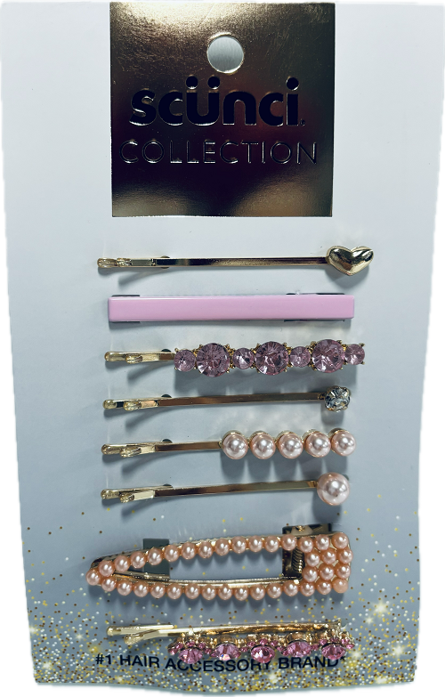 SCUNCI COLLECTION JEWELED BOBBY PINS SET 8CT ASSORTED COLORS NI