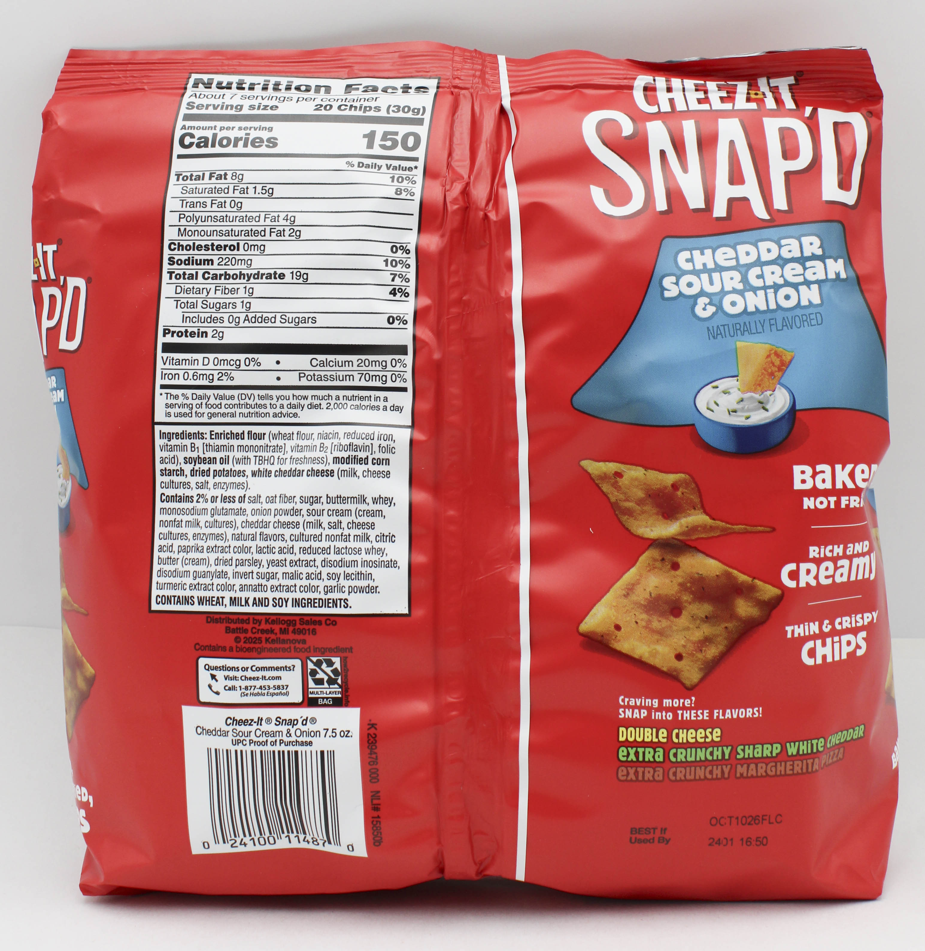 CHEEZ-IT SNAP'D CHEDDAR SOUR CREAM AND ONION CRACKER 7.5 Oz BB 10/10/26