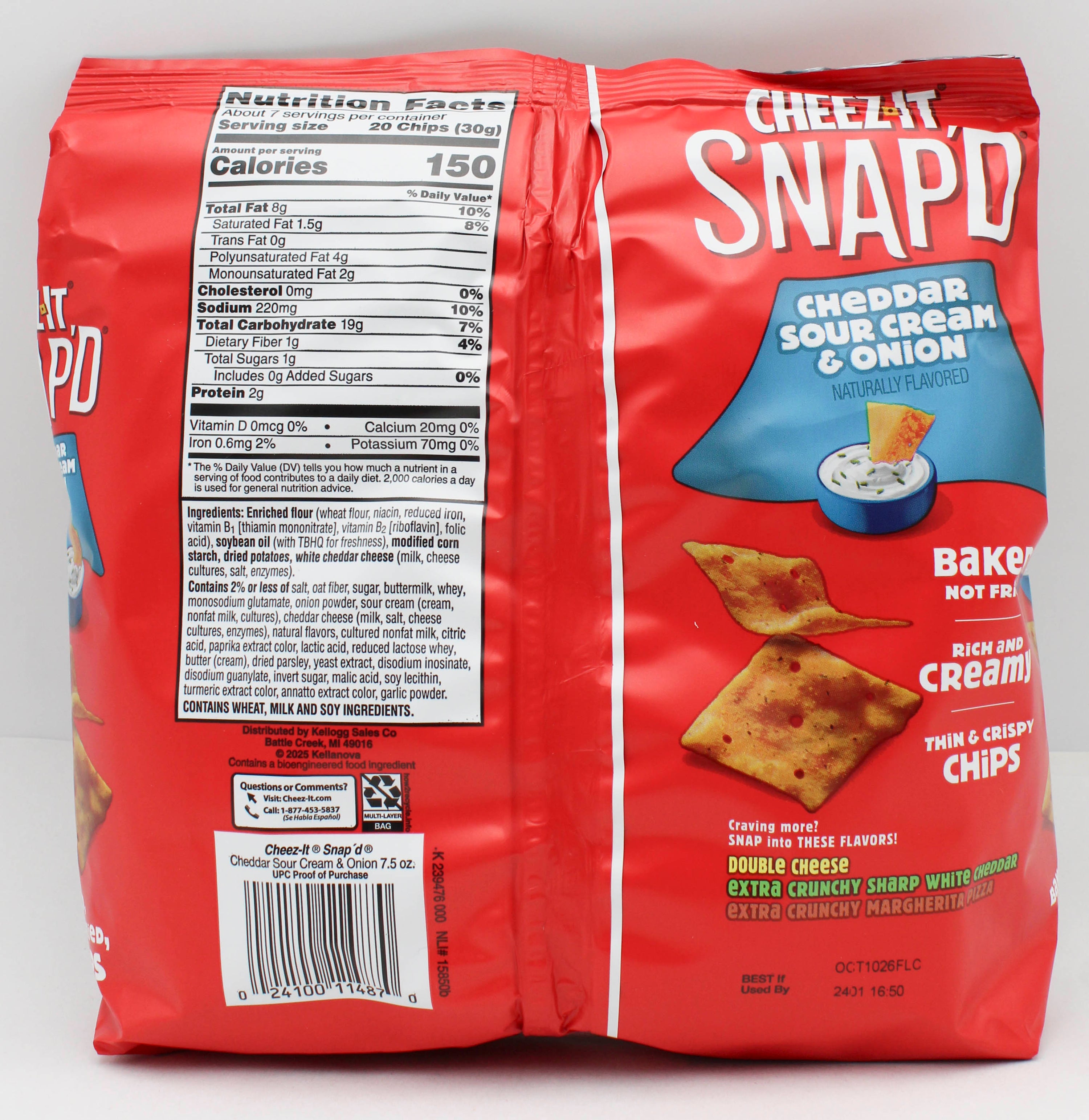 CHEEZ-IT SNAP'D CHEDDAR SOUR CREAM AND ONION CRACKER 7.5 Oz BB 10/10/26