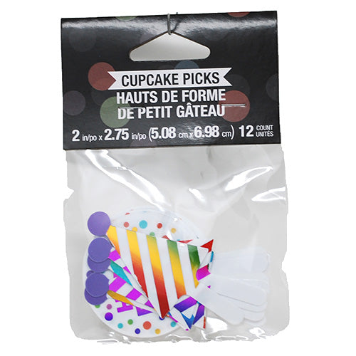 RAINBOW FOIL CUPCAKE PICKS-12CT/2inX2.75in