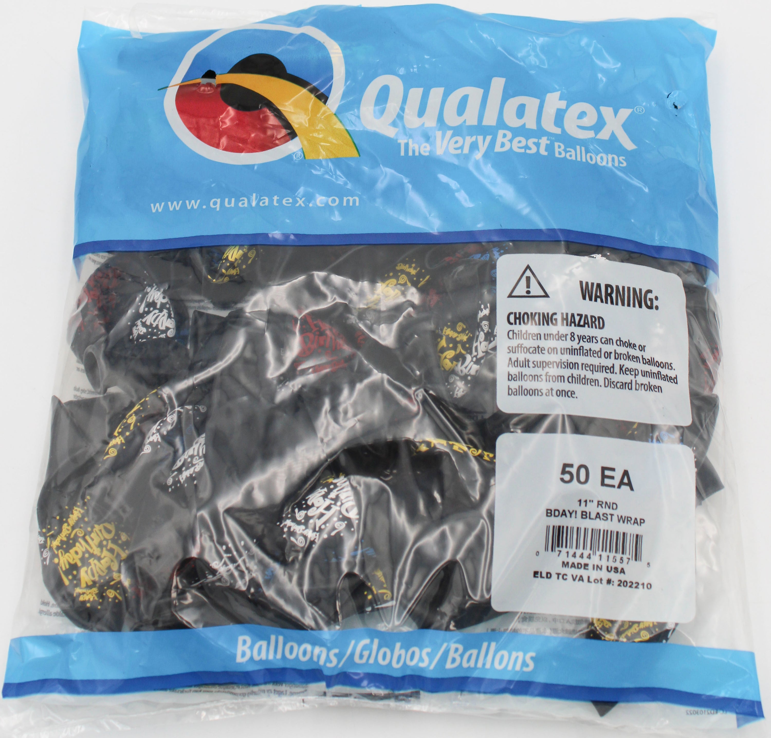 11" ROUND QX LATEX BALLOON ONYX 50CT BDAY! BLAST WRAP