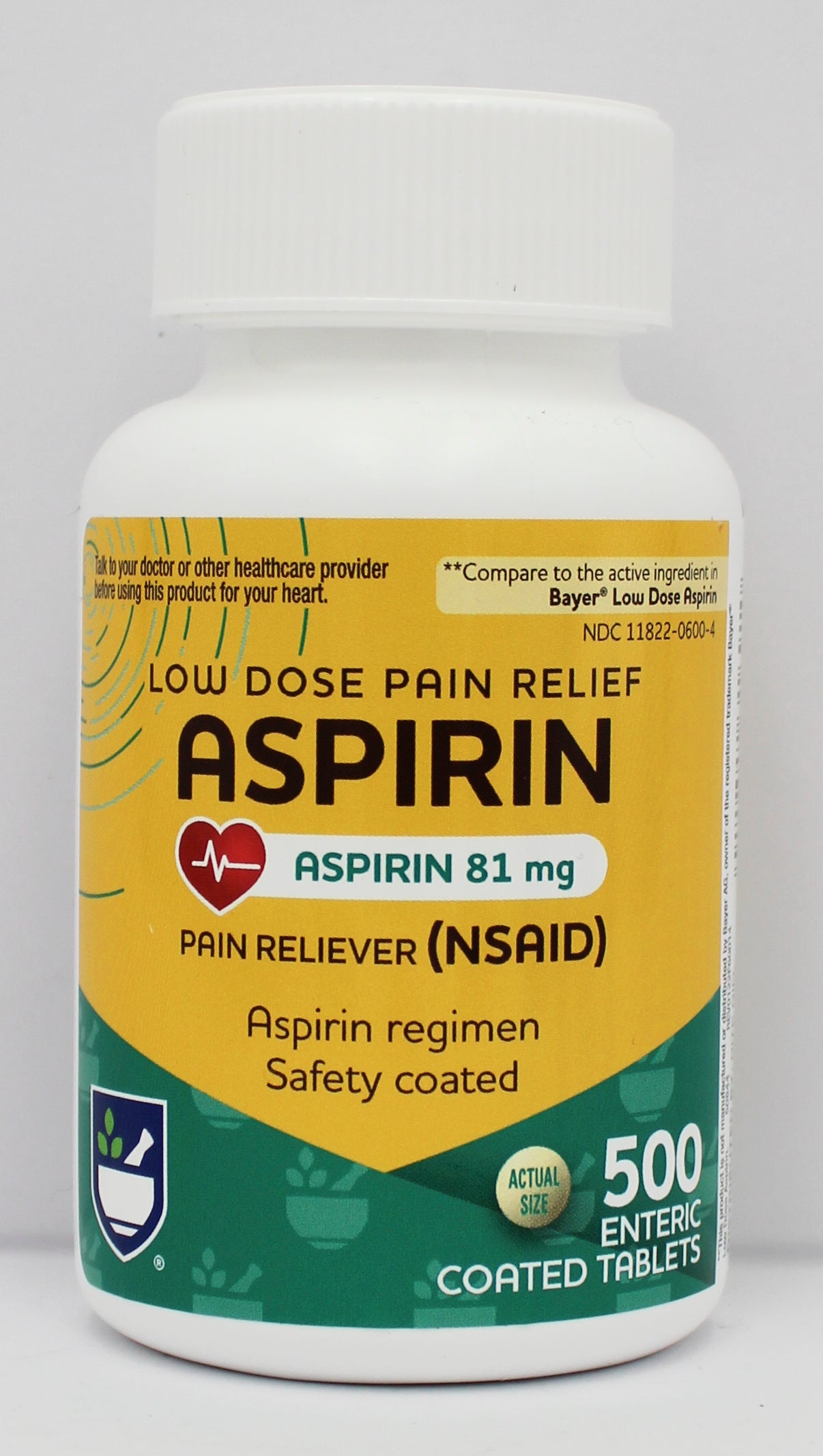RITE AID LOW DOSE PAIN RELIEF ASPIRIN TABLETS 500ct EXP 4/15/2027
