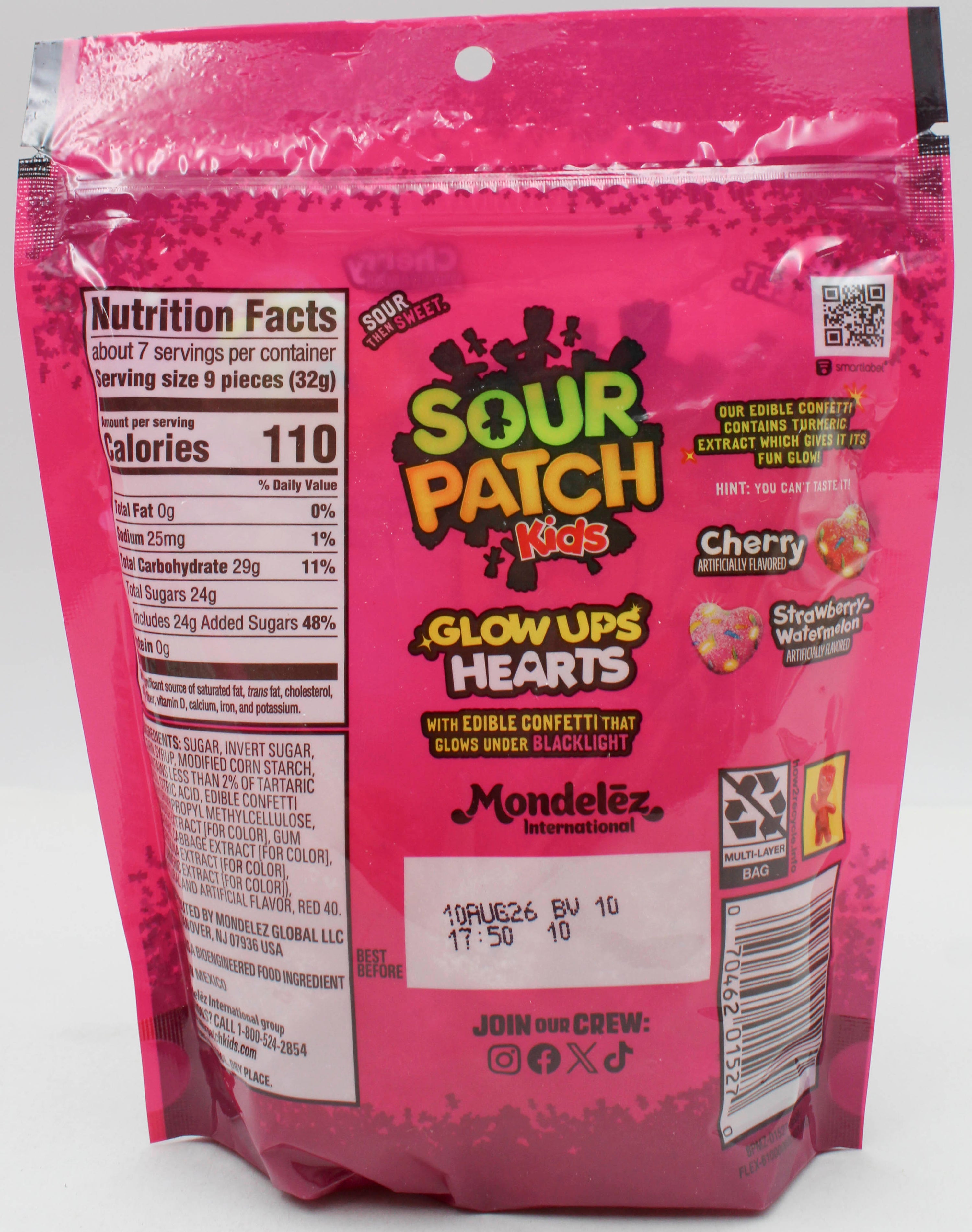 SOUR PATCH KIDS GLOW UP HEARTS 8.4 Oz BB 8/10/26'