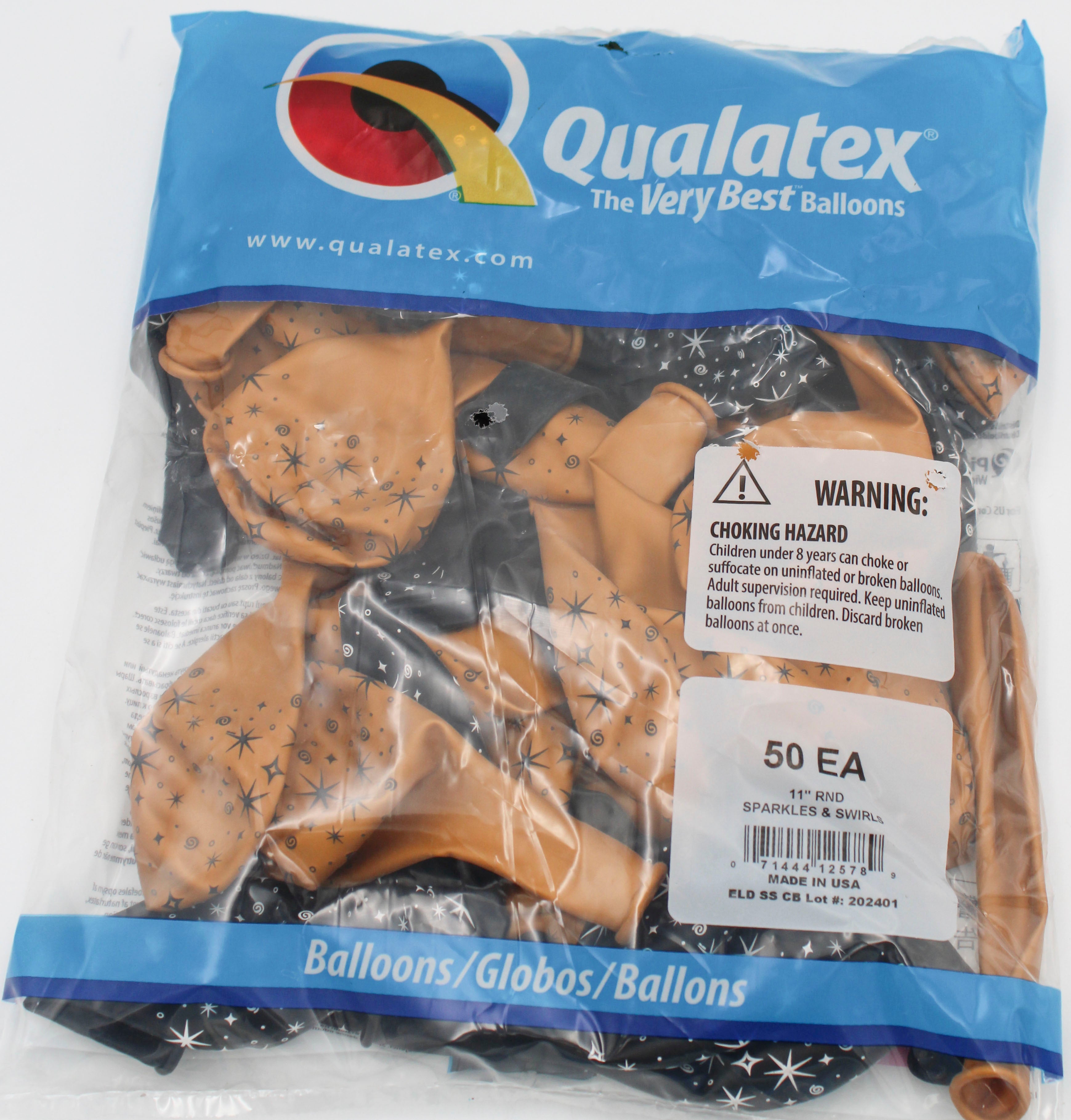 QX 11" Round Latex Balloons Gold & Black 50-Pack